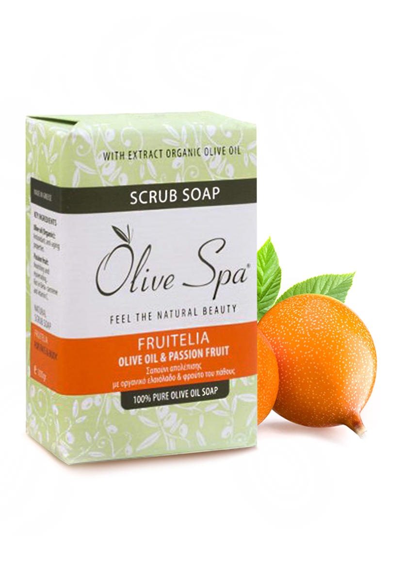 Olive Spa Мыло оливковое натуральное Fruitelia с экстрактом маракуйя, 100 г5010777139655 Olive Spa Мыло оливковое натуральное Fruitelia с экстрактом маракуйя, 100 г5010777139655Натуральное мыло для рук и лица, которое сочетает антиоксидантное и омолаживающее действие оливкового масла и питательные, омолаживающие свойства экстракта маракуйи.