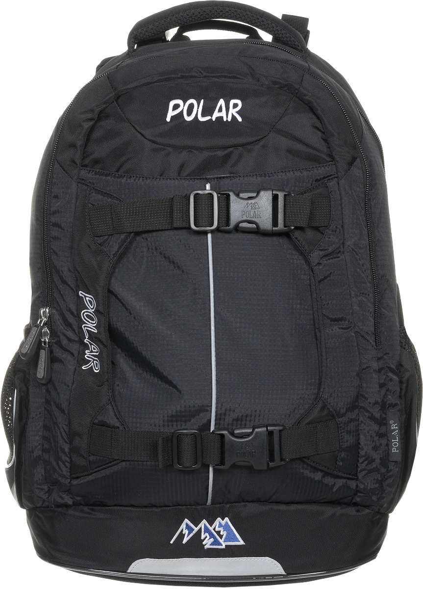 Рюкзак детский городской Polar, 24 л, цвет: черный. П222-05П222-05 Рюкзак детский городской Polar, 24 л, цвет: черный. П222-05П222-05Рюкзак состоит из двух отделений. Большое основное отделение предназначено для изделий и документов формата А4 без сложения. Также внутри расположен карман для ноутбука размером до 16 дюймов, а для дополнительной фиксации предмета отделение оснащено эластичными стяжками на пластиковом карабине. Второе отделение оснащено органайзером и также подходит для крупных и средних предметов. Снаружи расположены два кармана из сетчатой ткани и один большой карман на липучке. Дополнительно рюкзак оснащен удобной ручкой для переноски и светоотражающей вставкой.