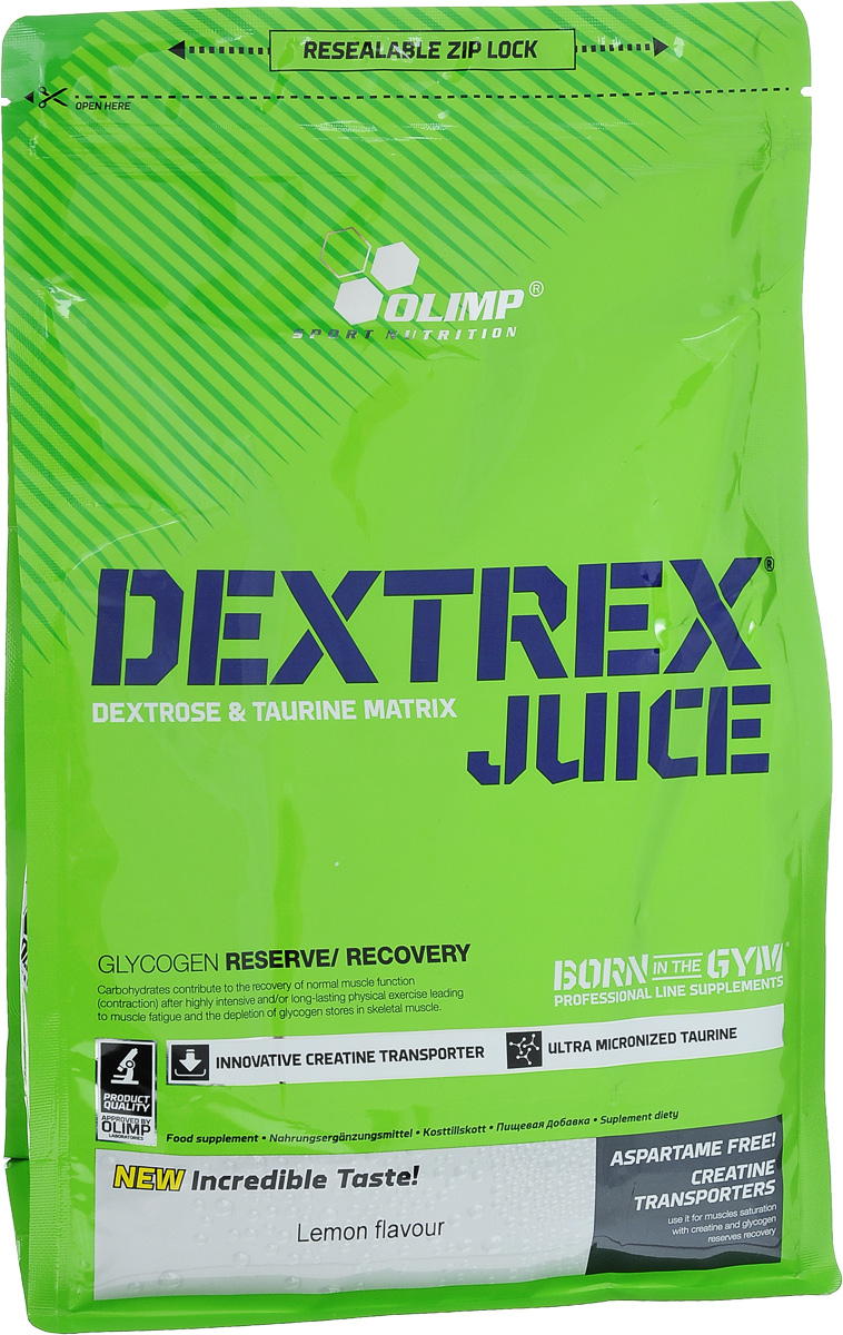 Углеводный энергетик Olimp Dextrex Juice, лимон, 1 кгХот Шейперс Углеводный энергетик Olimp Dextrex Juice, лимон, 1 кгХот ШейперсУглеводный энергетик Olimp Dextrex Juice - пищевая добавка в порошке с декстрозой, таурином и магнием. Декстроза - простой сахар, увеличивающий баланс энергии, таким образом, он является подходящим для физически активных людей и спортсменов. Рекомендации по применению: 1) Как транспортер креатина: растворите 1 порцию (приблизительно 40 г - 0,5 мерной ложки) в 250 мл воды. Готовый напиток может использоваться, растворив в смеси порцию креатина (3-10 г). 2) Olimp Dextrex может использоваться как дополнительное питание или единственная углеводная добавка, восстанавливающая запасы гликогена. Лучше всего использовать после тренировки, приблизительно 20-60 г порошка на порцию. Состав: 93% декстроза, 5% таурин, регулятор кислотности - яблочная кислота, лимонная кислота; ароматизатор, 0,3% оксид магния, красители: бетакаротен, кошениль, рибофлавин (для лимонного вкуса), Е133. Товар сертифицирован.