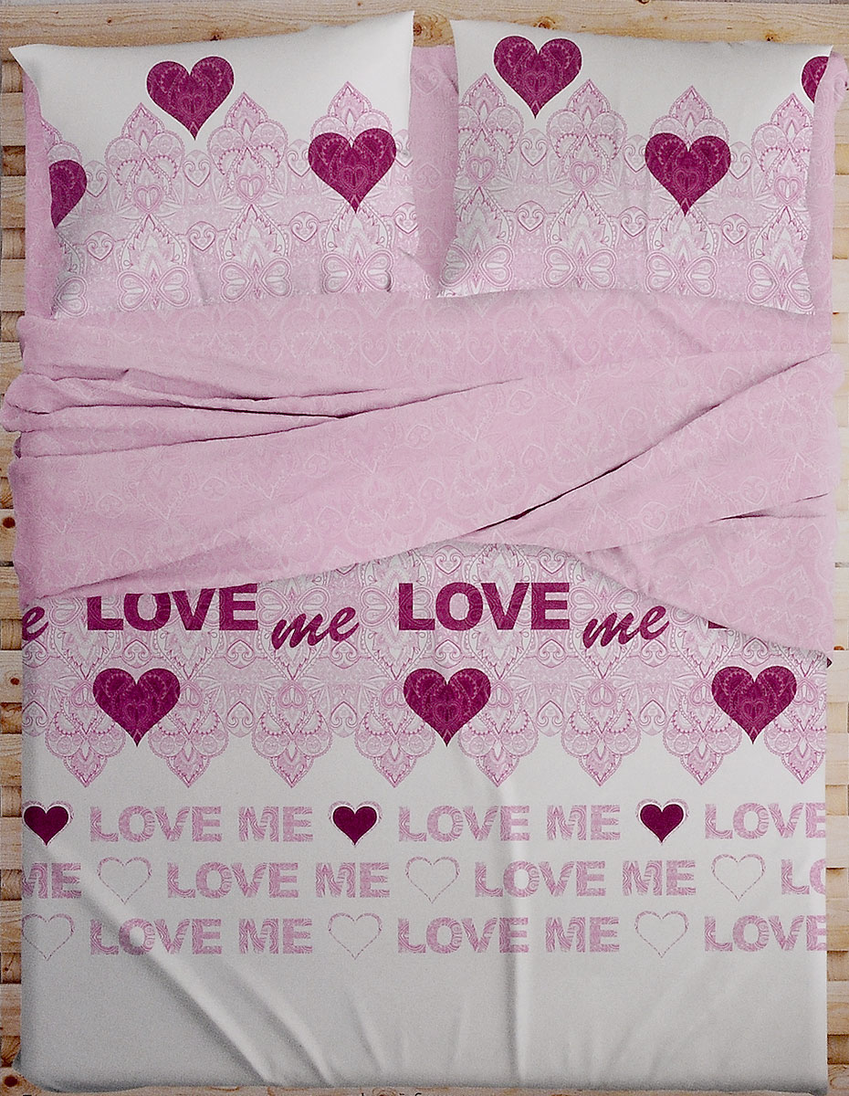 Комплект белья Love Me, евро, наволочки 50х70, 70х70. 19885180621 Комплект белья Love Me, евро, наволочки 50х70, 70х70. 19885180621Комплект белья Love Me состоит из пододеяльника, простыни и четырех наволочек. Изделия выполнены из перкаля. Это настоящая роскошь для любителей понежиться в постели. Перкаль изготавливается только из самого лучшего египетского хлопка. Его нити тонкие и длинные, благодаря чему ткань из него очень плотная и прочная. Перкаль по праву считается самой износостойкой тканью для постельного белья, однако ценят его, прежде всего, за потрясающие тактильные ощущения, сравнимые с прикосновением к лепестку розы. В процессе изготовления ткань проходит дополнительную многоступенчатую обработку и становится такой нежной, что просто ласкает кожу.