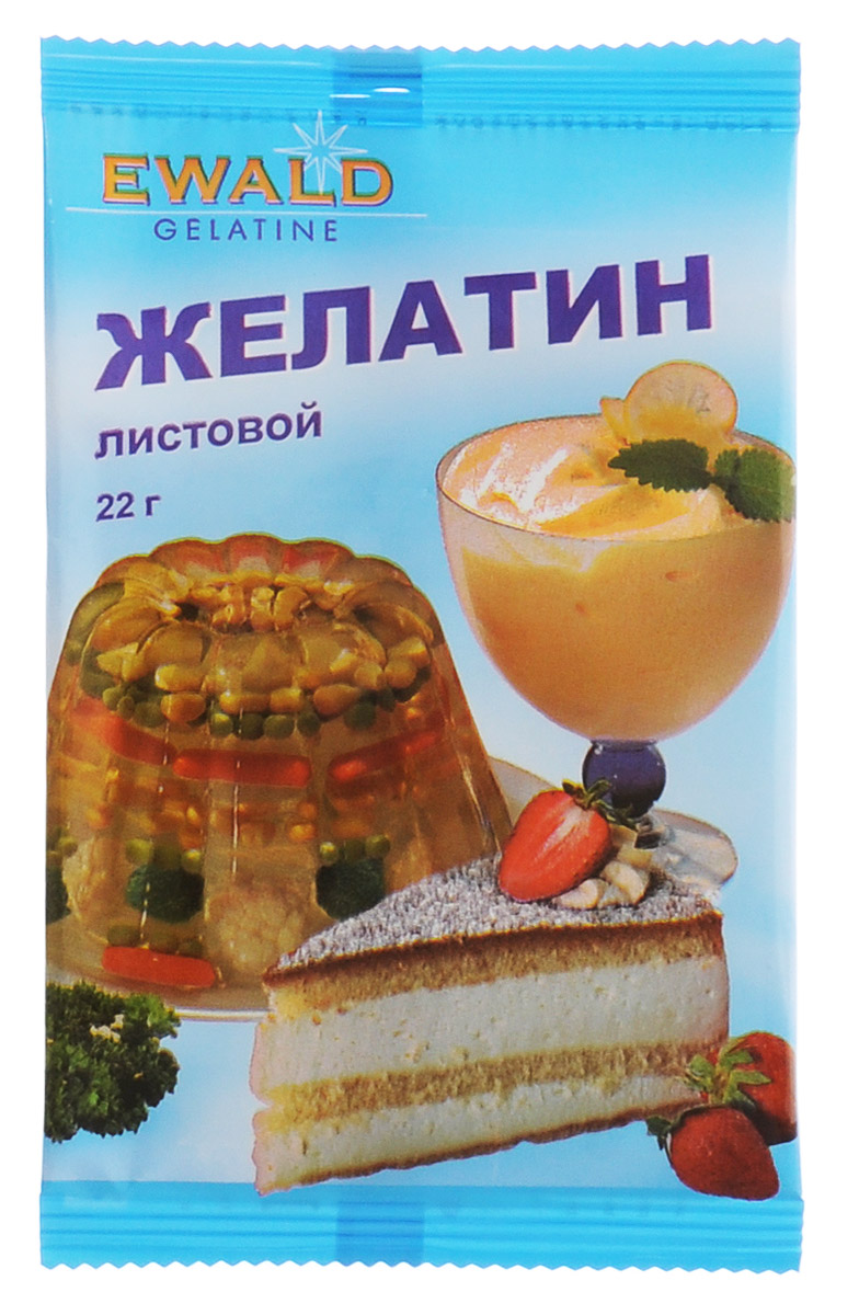 Ewald желатин листовой, 22 г0120710 Ewald желатин листовой, 22 г0120710Листовой желатин Ewald имеет отличные потребительские и функциональные свойства: устойчивость к синерезису, низкую концентрацию балластных веществ, прозрачность геля, а также отсутствие посторонних запахов.Время предварительной подготовки (набухания) у листового желатина составляет около 2-3 минут, тогда как порошковый желатин набухает в течении 15-30 минут в зависимости от размера частиц. При этом листовой желатин не требует взвешивания, так как вес пластины имеет стандартное значение.С помощью листового желатина можно готовить одновременно несколько блюд с различной степенью желируемости. Кроме того, продукты, произведенные с применением листового желатина в процессе хранения дольше сохраняют свой внешний вид и форму.