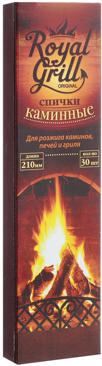 Спички RoyalGrill, каминные, длина 21 см, 30 шт67743 Спички RoyalGrill, каминные, длина 21 см, 30 шт67743Спички RoyalGrill предназначены для розжига каминов, печей и гриля. Отлично загораются, их удобно держать в руке с минимальным риском ожогов. Состав: древесина, зажигательный состав.Длина спички: 21 см.Количество: 30 шт.