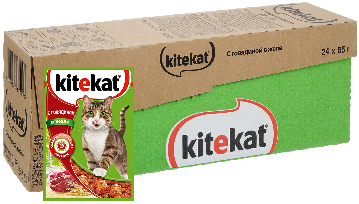 Консервы Kitekat для взрослых кошек, с говядиной в желе, 85 г х 24 шт0120710 Консервы Kitekat для взрослых кошек, с говядиной в желе, 85 г х 24 шт0120710Консервы Kitekat - это порция сочных кусочков с говядиной, приготовленных по особому рецепту. В основе корма формула сбалансированного питания, которая содержит белки, минералы, витамины, таурин и животные жиры. Порадуйте вашего питомца - в каждой порции только качественные продукты, как и те, что на вашей кухне: мясные ингредиенты, злаки и жиры животного происхождения. Все натуральные свойства сохранены и правильно сбалансированы для энергии и здоровья вашего кота. В упаковке 24 пауча по 85 г. Товар сертифицирован.