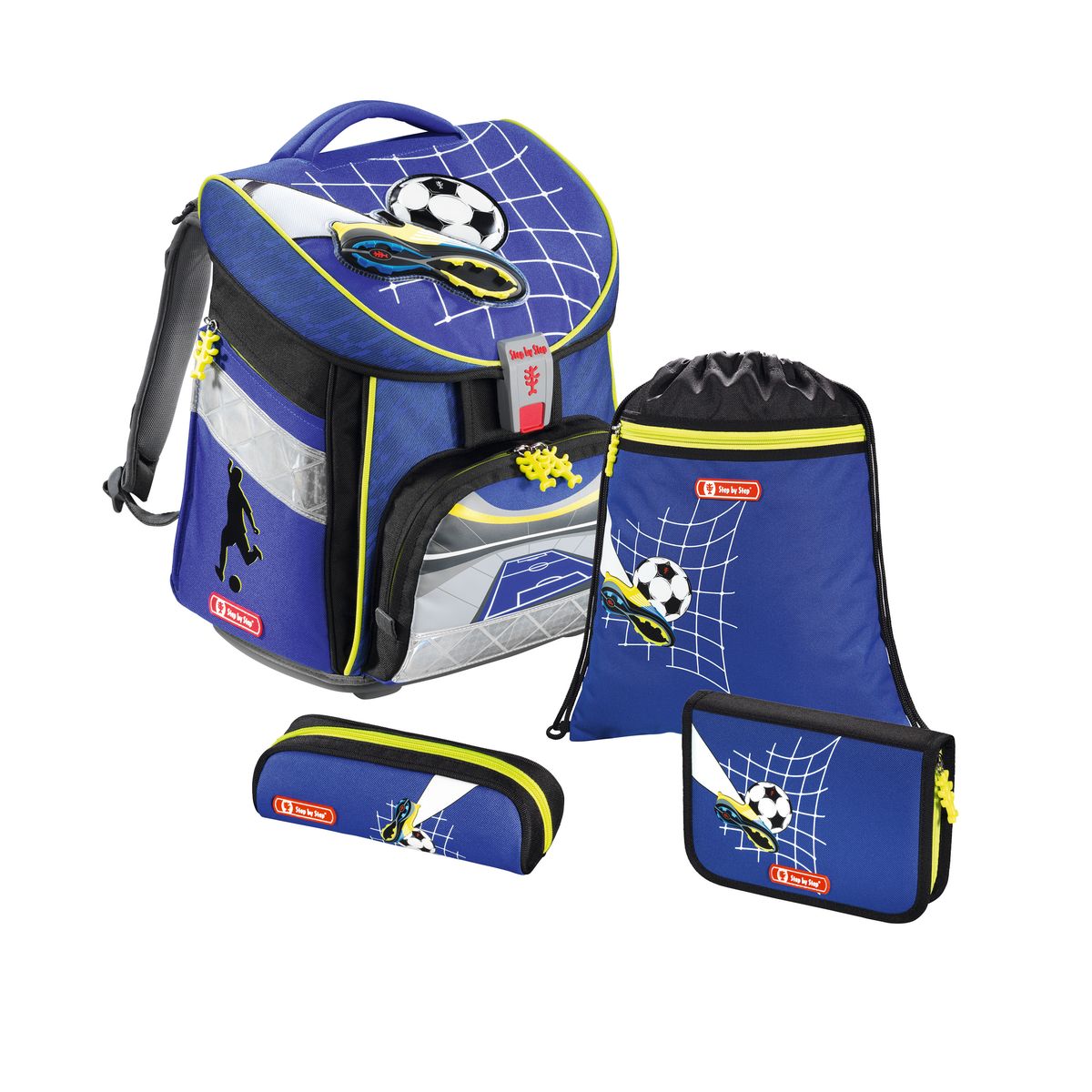 Hama Ранец школьный для мальчика Step By Step Comfort Top Soccer с наполнением72523WD Hama Ранец школьный для мальчика Step By Step Comfort Top Soccer с наполнением72523WDШкольный ранец для мальчика Step By Step Comfort Top Soccer подарит ребенку удобство и стильный внешний вид. Исполненный из полиэстера, он имеет два основных отделения, прикрытых клапаном на защелке, два боковых кармана, один большой внешний карман на молнии, уплотненную спинку и широкие мягкие регулируемые лямки. В комплекте с ранцем идет мягкий мешок для сменной обуви, жесткий пенал и мягкий пенал-косметичка. Для удобства переноски рюкзак снабжен ручкой-петлей, а чтобы ребенка можно было распознать на дороге в сумерки - светоотражателями.