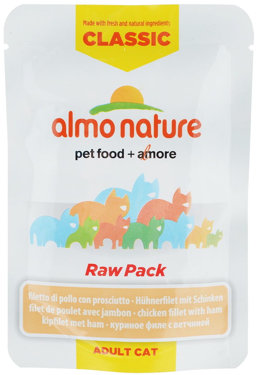 Консервы для взрослых кошек Almo Nature Classic Raw Pack, куриное филе с ветчиной, 55 г0120710 Консервы для взрослых кошек Almo Nature Classic Raw Pack, куриное филе с ветчиной, 55 г0120710Консервы Almo Nature Classic Raw Pack - это корм, рекомендованный взрослым кошкам. Угощение изготавливается из свежих и натуральных ингредиентов, которые были упакованы сырыми, затем стерилизованы, чтобы сохранить питательные вещества и вкус. Ваш питомец будет в полном восторге!Не содержит сои, консервантов, ароматизаторов, искусственных красителей, усилителей вкуса.Товар сертифицирован.