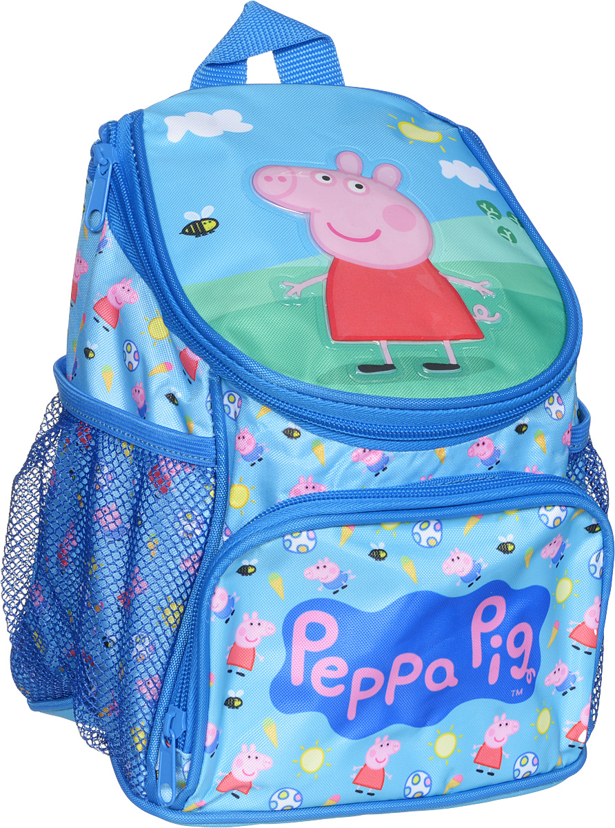 Peppa Pig Рюкзак дошкольный Пеппа на лужайке72523WD Peppa Pig Рюкзак дошкольный Пеппа на лужайке72523WDМилый дошкольный рюкзачок от Peppa Pig Пеппа и уточка - обязательно понравится каждой юному любителю этого популярного мультфильма. Рюкзак выполнен из прочного полиэстера и водонепроницаемой ткани, украшен привлекательным принтом и объемной аппликацией (PVC) свинки Пеппы на лужайке. Рюкзак имеет одно внутреннее отделение на молнии, регулируемые лямки, специальную ручку для размещения на вешалке, лицевой карман на молнии и два сетчатых боковых кармашка на резинке.Таким образом, рюкзак будет с вашей малышкой на протяжении многих лет. Порадуйте свою малышку таким замечательным подарком!