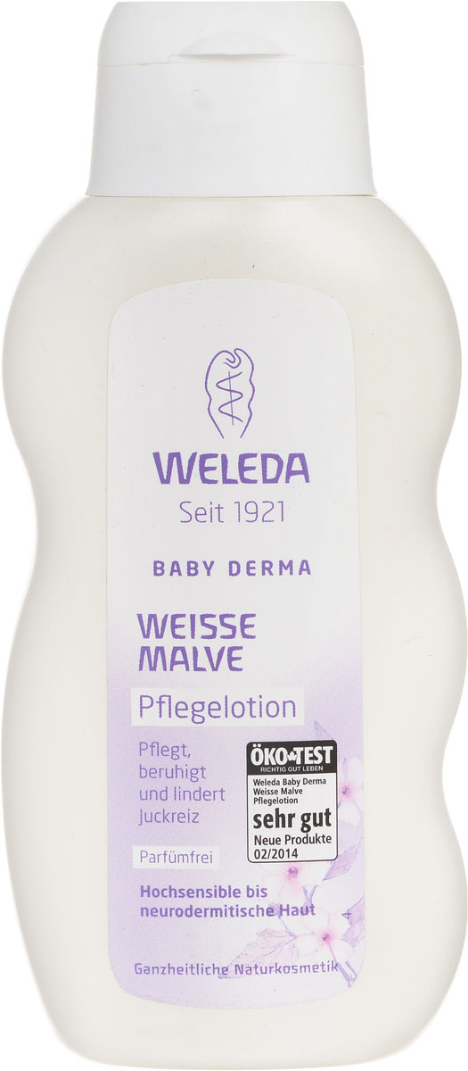Weleda Молочко для тела Baby Derma, для гиперчувствительной кожи, с алтеем, 200 млFS-00897 Weleda Молочко для тела Baby Derma, для гиперчувствительной кожи, с алтеем, 200 млFS-00897Насыщенное молочко с тщательно подобранными безопасными натуральными ингредиентами освежает, увлажняет, охлаждает и успокаивает, а также снимает раздражения. Подходит для ухода за сухой реактивной кожей детей и взрослых, а также при атопическом дерматите. Алтей лекарственный смягчает и обволакивает кожу защитным слоем, ценный экстракт фиалки успокаивает, а органические кокосовое и кунжутное масла интенсивно питают. Основные ингредиенты и их свойства:Экстракт фиалки успокаивает и увлажняет кожу.Кунжутное масло бережно ухаживает за кожей благодаря содержанию полиненасыщенных жирных кислот и ценного витамина Е.Масло бораго благодаря омега-6-ненасыщенным кислотам (гамма-линоленовая жирная кислота) восстанавливает защитный барьер кожи. Содержит Растительные жиры и масла, фитостеролы и витамин Е.Пчелиный воск защищает кожу, не влияя на ее естественные функции.Масло какао содержит ценные насыщенные жирные кислоты и восстанавливает защитную оболочку кожи, защищая ее от высыхания. Не содержит минеральных масел и синтетических ароматизаторов, красителей и консервантов.Товар сертифицирован.