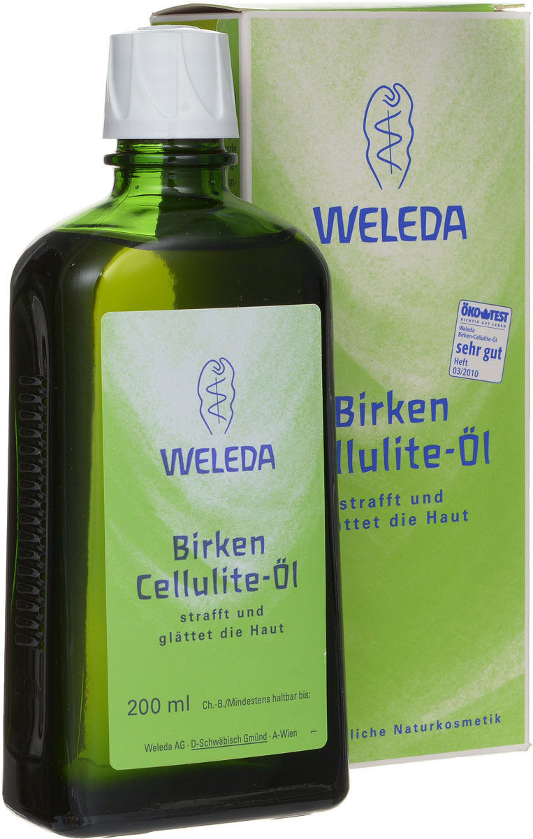 Weleda Масло для тела Березовое, антицеллюлитное, 200 млFS-00897 Weleda Масло для тела Березовое, антицеллюлитное, 200 млFS-00897Регулярный массаж с использованием абсолютно натурального березового масла Weleda улучшает внешний вид и состояние кожи при целлюлите.Интенсивное укрепление, увлажнение и разглаживание кожи заметно, ощутимо и измеримо уже после 1 месяца применения.Кожа приобретает гладкость, нежность и приятный вид, а тело упругость.Комплексный уход за кожей.>Продукт не содержит синтетических ароматизаторов, красителей и консервантов, а также сырья на основе минеральных масел.Одобрено дерматологами даже для чувствительной кожи.Товар сертифицирован.