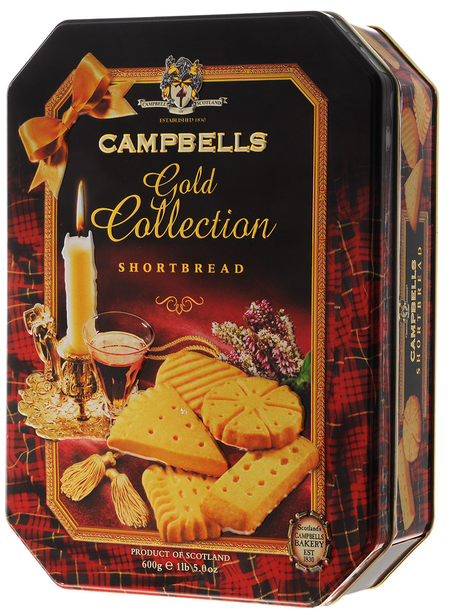 Campbells Gold Collection песочное печенье, 600 г (металлическая коробка)0120710 Campbells Gold Collection песочное печенье, 600 г (металлическая коробка)0120710Campbells Gold Collection - легендарное песочное печенье из Шотландии. Производитель вот уже 180 лет не изменяет рецепт приготовления этого вкуснейшего печенья, который состоит преимущественно из натуральных ингредиентов.
