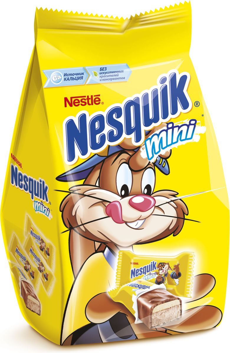 Nesquik Mini конфета, 186 г0120710 Nesquik Mini конфета, 186 г0120710Конфета с нугой, молочной начинкой и хрустящим рисом. Отличное лакомство для вашего непоседы,чтобы:Наслаждаться каждый деньПоделиться с друзьямиВзять с собой!БЕЗ искусственных красителей и консервантов. В одной конфете НЕСКВИК содержится 16% от рекомендуемой суточной потребности человека в кальции.