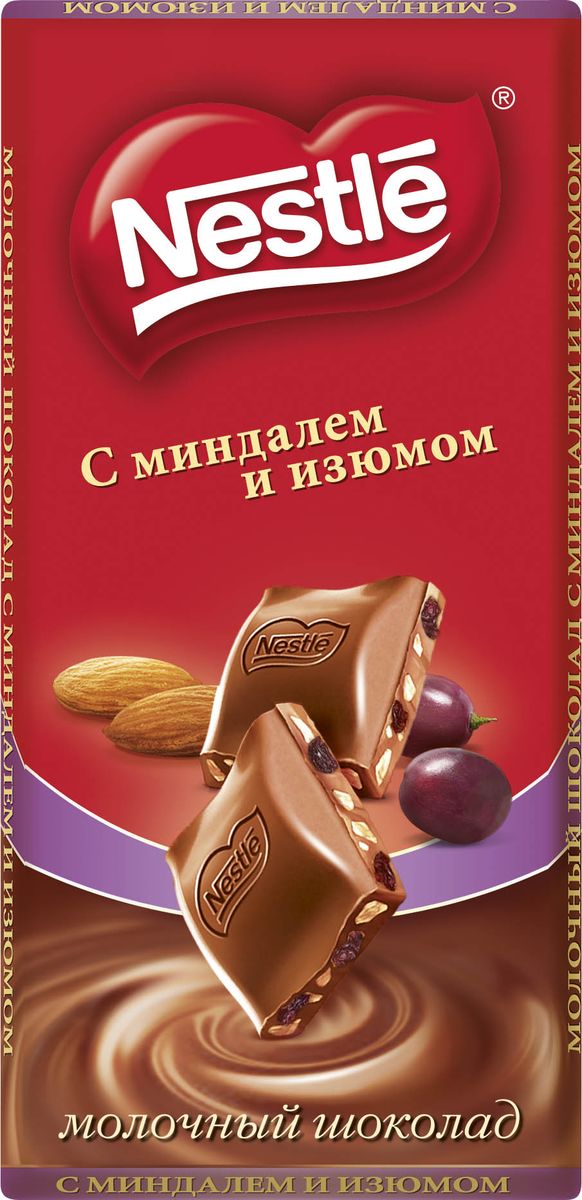 Nestle молочный шоколад с миндалем и изюмом, 100 г0120710 Nestle молочный шоколад с миндалем и изюмом, 100 г0120710Nestle молочный шоколад с миндалем и изюмом - нежный шоколад с интересным сочетанием ингредиентов.