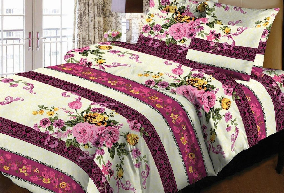 Комплект белья Liya Home Collection Марисель, 2-спальный с евро простыней, наволочки 70x70, цвет: сиреневый, белый391602 Комплект белья Liya Home Collection Марисель, 2-спальный с евро простыней, наволочки 70x70, цвет: сиреневый, белый391602Комплект белья Liya Home Collection Марисель состоит из пододеяльника, евро простыни и двух наволочек. Изделия выполнены из хлопка (70%) и полиэстера (30%). Хлопок является классическим примером гигроскопичности, гигиеничности, натуральности и простоты. Сочетание его с полиэстером лишает ткань присущих хлопку недостатков. Изделия из хлопка с полиэстером не выгорают, не растягиваются, дольше используются. Постельное белье из хлопка с полиэстером имеет двукратную продолжительность эксплуатации, по сравнению с чистым хлопком, оно не мнется и сохнет очень быстро.