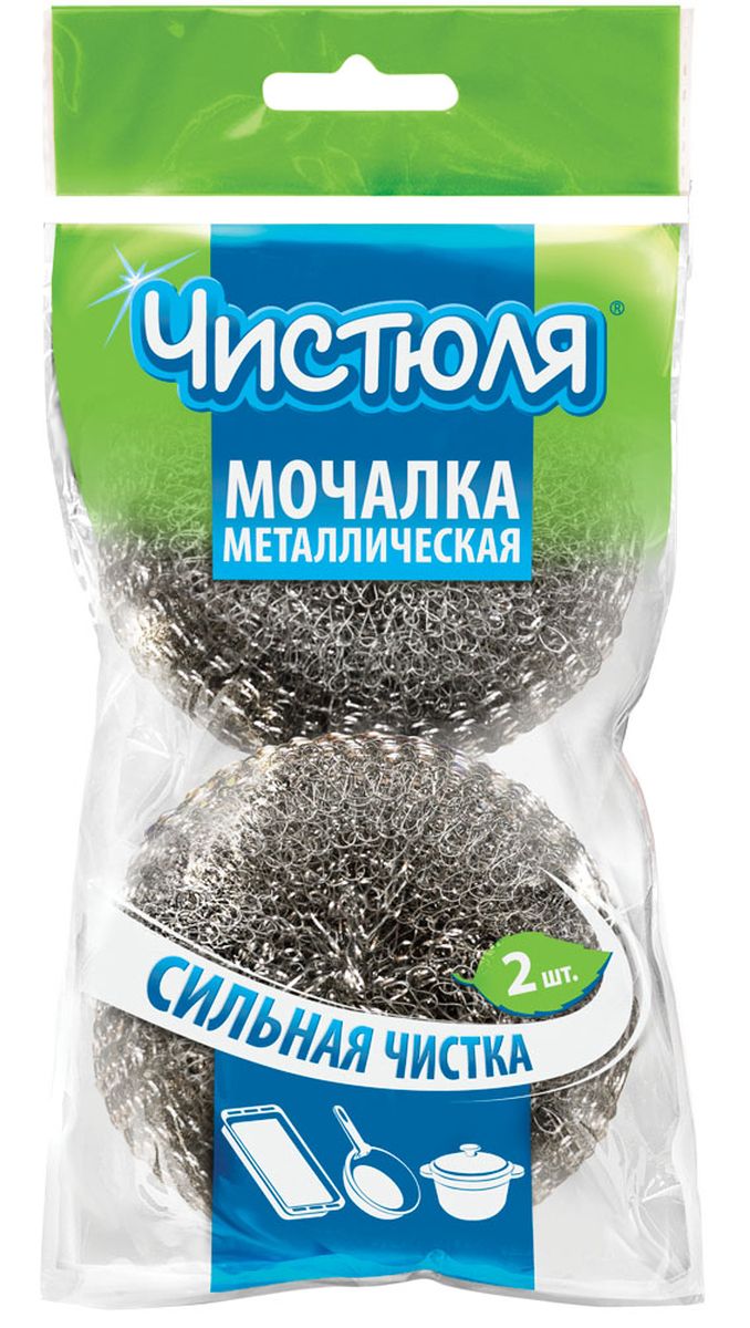 Мочалка металлическая Чистюля, 2 шт. ММ005ММ005 Мочалка металлическая Чистюля, 2 шт. ММ005ММ005Мочалка металлическая Чистюля из хромированной стали - идеальна для стойких загрязнений. Более объемная за счет проволочного плетения. .