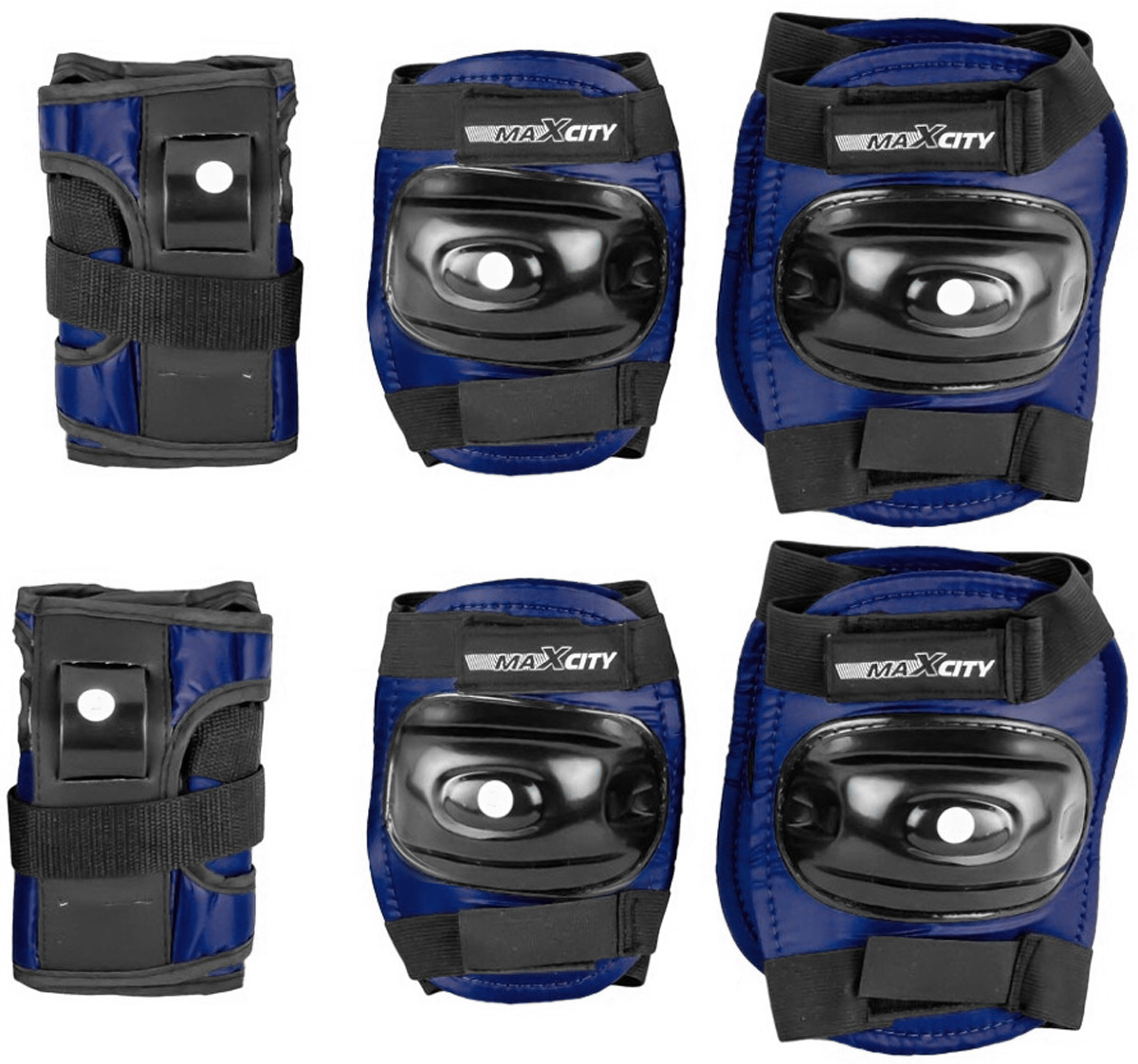 Защита роликовая MaxCity Standard, цвет: синий, черный. Размер SZ90 black Защита роликовая MaxCity Standard, цвет: синий, черный. Размер SZ90 blackЗащита роликовая MaxCity Standard как нельзя лучше подойдет вашему ребенку. Защита предназначена для комфортного и безопасного катания на роликовых коньках. Состоит из налокотников, наколенников и защиты запястий. Каждый из этих элементов выполнен из качественных материалов, жестких снаружи и эластичных внутри. Двухкомпонентная система с внутренними вставками из этилвинилацетата поглощает энергию удара, снимает нагрузку с суставов и, таким образом, снижает риск получения травмы. Отличная подгонка достигается за счет анатомической формы и использования эластичных материалов. Защита комфортна при ношении, так как материал принимает форму руки или ноги. Размер наколенников: 14,5 х 11,5 х 2,5 см. Размер налокотников: 13 х 11 х 2 см. Размер защиты запястья: 13,5 х 7,5 х 5 см.