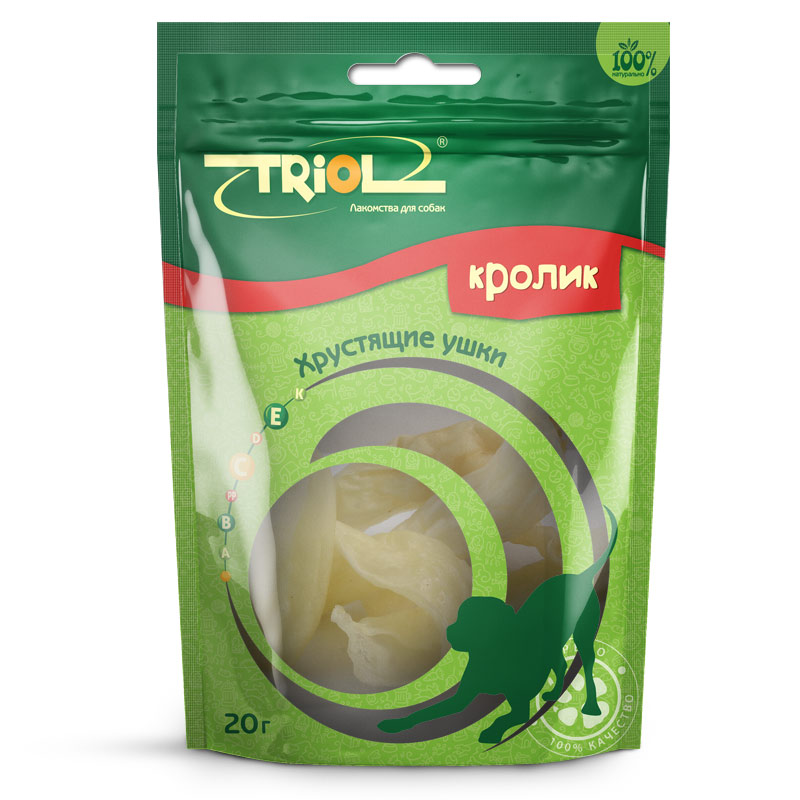 Лакомство для собак Triol Хрустящие ушки, кролик, 20 г0301 Лакомство для собак Triol Хрустящие ушки, кролик, 20 г0301Здоровое питание. 100% натуральное поощрение, изготовленное только из свежего мяса и мясных субпродуктов. Натуральные лакомства TriolTM изготовлены особым методом «сушки» с сохранением всех полезных микроэлементов, естественного вкуса и запаха продукта.
