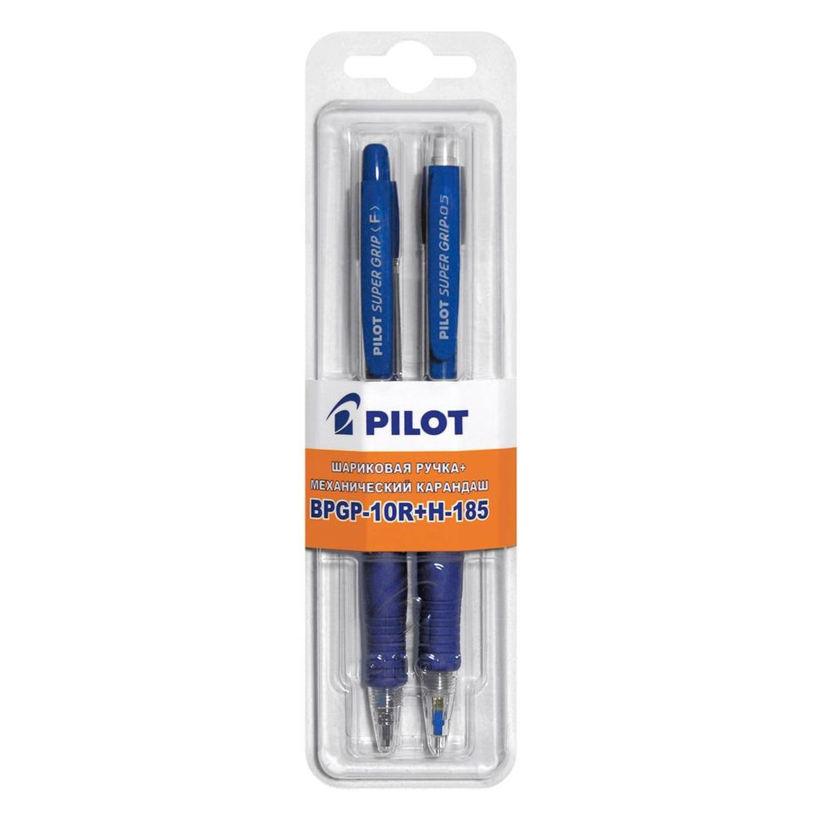 Pilot Набор для письма BPGP-10R H-185 шариковая ручка механический карандаш цвет синийFS-00103 Pilot Набор для письма BPGP-10R H-185 шариковая ручка механический карандаш цвет синийFS-00103Набор для письма Pilot BPGP-10R + H-185R - незаменимый предмет на любом рабочем столе. Набор включает в себя шариковую ручку и механический карандаш. Автоматическая шариковая ручка с чернилами на масляной основе имеет резиновый упор для пальцев, что обеспечивает комфорт и удобство при письме, так как позволяет пальцам принять естественное положение. Стержень имеет шарик из карбида вольфрама диаметром 0,7 мм, ширина линии - 0,32 мм. Механический карандаш выполнен из пластика и оснащен резиновым упором для пальцев, имеет убирающуюся металлическую цангу. Диаметр грифеля - 0,5 мм. Сверху имеется встроенный ластик.