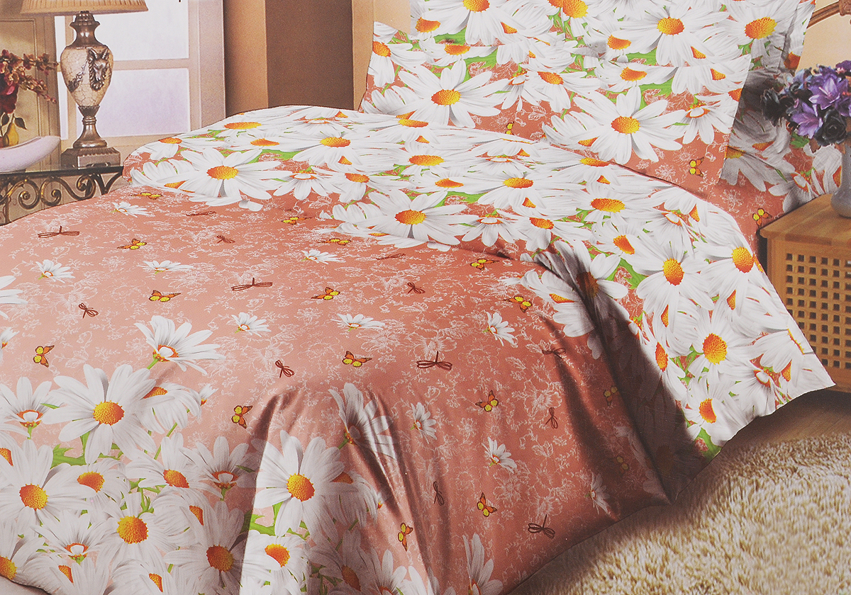 Комплект белья Liya Home Collection Ромашковый рай, 1,5-спальный, наволочки 70x70, цвет: коралловый, серый391602 Комплект белья Liya Home Collection Ромашковый рай, 1,5-спальный, наволочки 70x70, цвет: коралловый, серый391602Комплект белья Liya Home Collection Ромашковый рай состоит из пододеяльника, простыни и двух наволочек. Изделия выполнены из хлопка (70%) и полиэстера (30%).Хлопок является классическим примером гигроскопичности, гигиеничности, натуральности и простоты. Сочетание его с полиэстером лишает ткань присущих хлопку недостатков. Изделия из хлопка с полиэстером не выгорают, не растягиваются, дольше используются. Постельное белье из хлопка с полиэстером имеет двукратную продолжительность эксплуатации, по сравнению с чистым хлопком, оно не мнется и сохнет очень быстро.