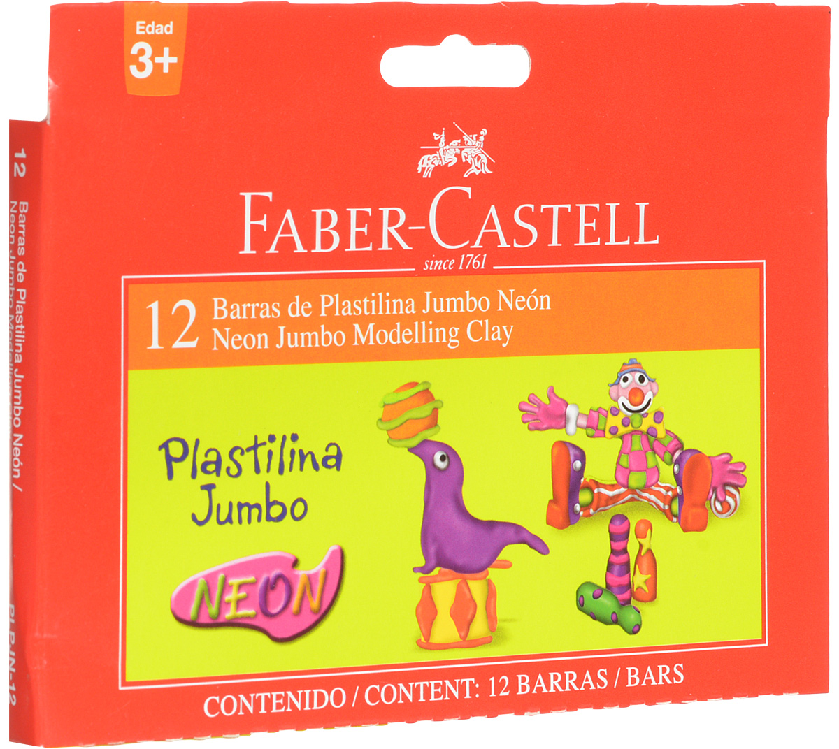 Faber-Castell Пластилин Neon Jumbo 6 цветов72523WD Faber-Castell Пластилин Neon Jumbo 6 цветов72523WDВ наборе Faber-Castell Neon Jumbo находится 12 брусков цветного пластилина з 6 цветов. Пластилин обладает яркими неоновыми цветами, безопасен при использовании и изготовлен на масляной основе. Он имеет мягкую и эластичную фактуру, не прилипает к рукам и не крошится.Набор пластилина откроет юным художникам новые горизонты для творчества, поможет отлично развить мелкую моторику рук, цветовое восприятие, фантазию и воображение.