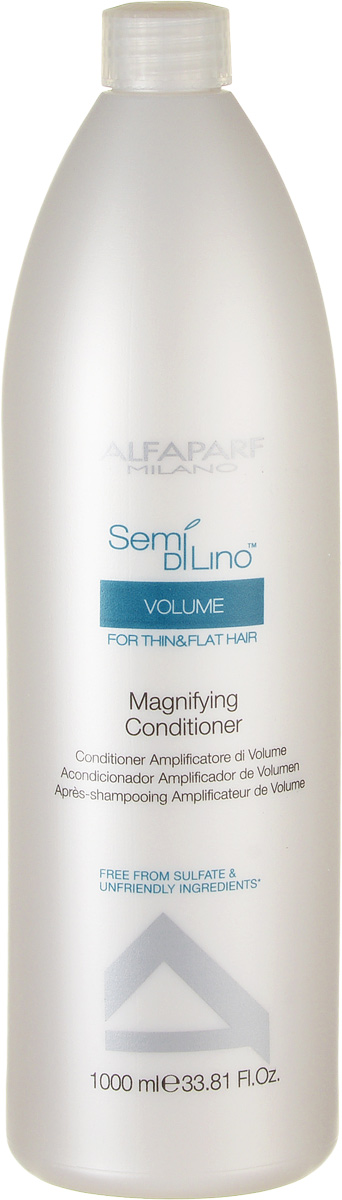 Alfaparf Кондиционер для прикорневого объема Semi Di Lino Volume Magnifying Conditioner 1000 млMP59.4D Alfaparf Кондиционер для прикорневого объема Semi Di Lino Volume Magnifying Conditioner 1000 млMP59.4DAlfaparf Semi Di Lino Кондиционер для прикорневого объёма. К сожалению, наш стиль жизни пагубно влияет на состояние волос. От недосыпания, неправильного питания и постоянных стрессов пряди перестают получать необходимое количество питательных элементов. Они становятся тусклыми, тонкими и безжизненными. Для того чтобы сохранить молодость волос и активировать их рост, необходим правильный уход. Профессиональная косметика поможет восстановить даже самые ;запущенные волосы».Одними из наиболее эффективных средств являются средства итальянской компании Alfaparf. Эта фирма известна тем, что искусственные ингредиенты использует в минимальных количествах, основу же составляют натуральные вещества. Одно средство выполняет сразу несколько функций. Так кондиционер для прикорневого объёма Alfaparf Semi Di Lino Volume Magnifying Conditioner, делает ваши волосы не только пышными, но и послушными. Главными ингредиентами его формулы являются экстракт льна и пшеничный протеин, эти вещества восстанавливают волосы на клеточном уровне. Они заполняют пустоты и покрывают пряди защитной пленкой. Тем самым упрощают укладку и обеспечивают объем без утяжеления.