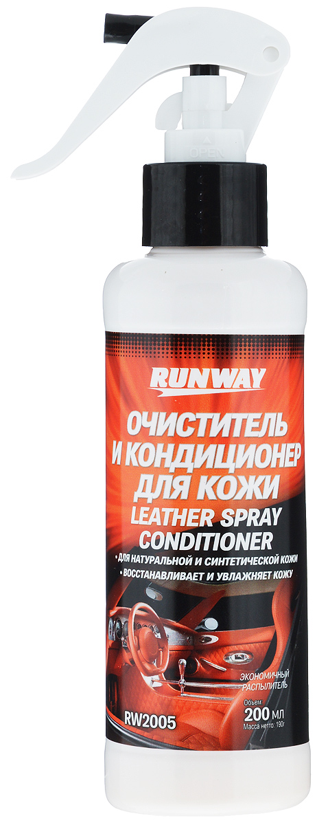 Очистититель и кондиционер для кожи Runway, 200 млRC-100BWC Очистититель и кондиционер для кожи Runway, 200 млRC-100BWCУниверсальный очиститель и кондиционер Runway отлично очищает натуральную и синтетическую кожу за одно применение. Восстанавливает и смягчает структуру кожи благодаря содержанию ланолина, защищает поверхность от выгорания и растрескивания. Увлажняет кожу, возвращая ей первоначальный вид.Не содержит растворителей, не токсичен. Идеален для работы со всеми типами кожаной обивки, может использоваться в быту.