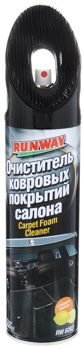 Очиститель ковровых покрытий Runway, с запахом лимона, 650 млCA-3505 Очиститель ковровых покрытий Runway, с запахом лимона, 650 млCA-3505Очиститель ковровых покрытий Runway превосходно очищает разнообразные загрязнения и пятна на ковровых покрытиях салона автомобиля, а также на тканевых, велюровых и других поверхностях. Быстро удаляет даже глубоко въевшуюся грязь. Удаляет неприятные запахи и ароматизирует воздух в салоне автомобиля. Придает материалам антистатические свойства. Очиститель ковров Runway легко удаляет большинство свежих пятен от чая, кофе, молока, соков, крови, губной помады, машинного масла. Применяется для очистки всего интерьера автомобиля, включая виниловые и пластиковые обивки, панель приборов, молдинги. Может использоваться в быту. Уникальная щетка-крышка позволяет пользоваться очистителем, не снимая крышку с баллона.