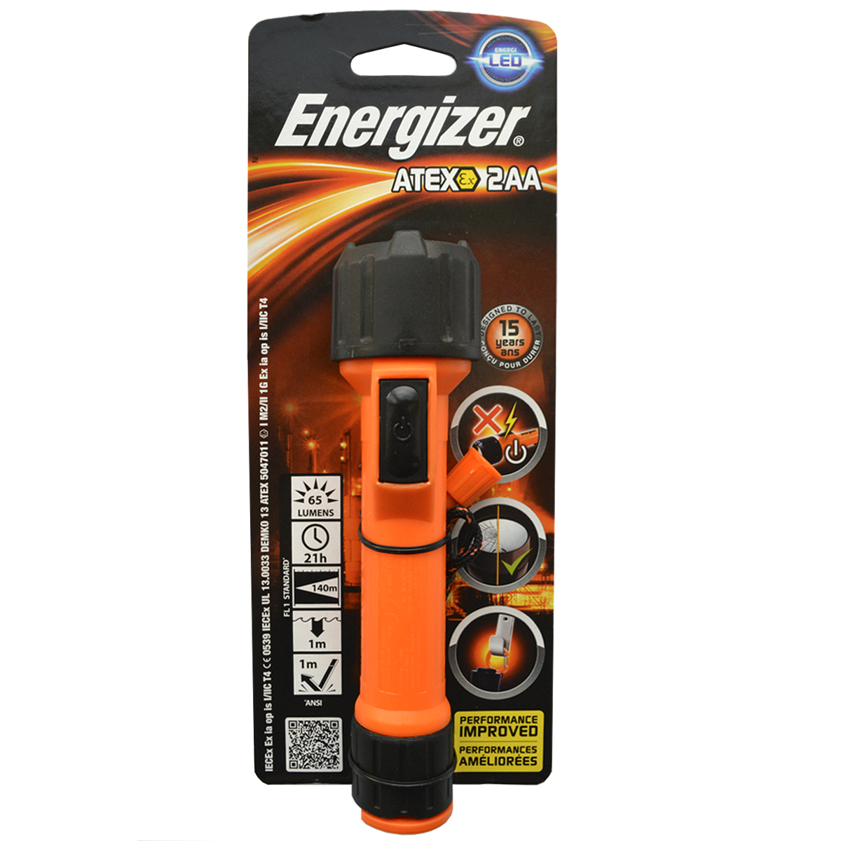 Фонарь ручной Energizer ATEX. 638574UC02pr Фонарь ручной Energizer ATEX. 638574UC02pr1-й класс, 1-й разрядВысокая ударопрочностьВстроенный зажим-карабин для крепления на ременьПростой в использовании кнопочный выключательУстойчивый к воздействию масел и жира корпусБезосколочные линзыЧрезвычайно длительный срок службы – рассчитан на 15 лет2 модели: под батарейки типоразмера AA (2 шт.) и D (2 шт.)Работает от 2 батареек типоразмера AA