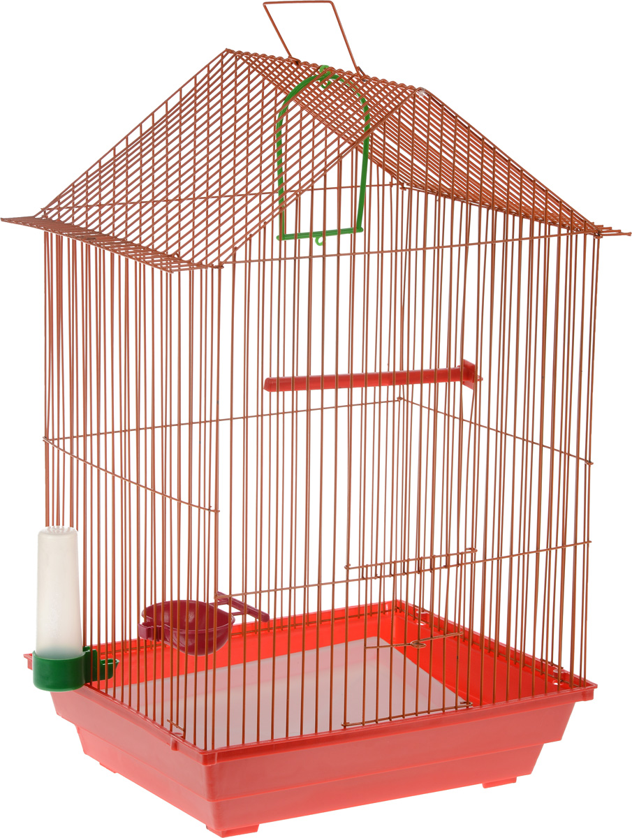 Клетка для птиц ЗооМарк, цвет: красный поддон, оранжевая решетка, 34 x 28 х 54 см0120710 Клетка для птиц ЗооМарк, цвет: красный поддон, оранжевая решетка, 34 x 28 х 54 см0120710Клетка ЗооМарк, выполненная из полипропилена и металла с эмалированным покрытием, предназначена для мелких птиц.Изделие состоит из большого поддона и решетки. Клетка снабжена металлической дверцей. В основании клетки находится малый поддон. Клетка удобна в использовании и легко чистится. Она оснащена жердочкой, кольцом для птицы, поилкой, кормушкой и подвижной ручкой для удобной переноски. Комплектация: - клетка с поддоном, - малый поддон; - поилка; - кормушка;- кольцо.