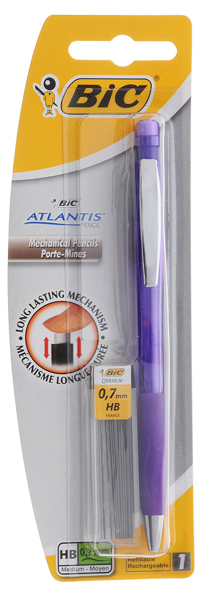 Bic Карандаш механический Atlantis со сменными грифелями цвет корпуса фиолетовый72523WD Bic Карандаш механический Atlantis со сменными грифелями цвет корпуса фиолетовый72523WDМеханический карандаш Bic Atlantis будет вашим незаменимым помощников в школе, офисе и дома.Благодаря выдвижному пишущему узлу карандаш не пачкается. Прорезиненный грип исключает скольжение пальцев во время письма, обеспечивая комфорт. Специальный ластик для графита встроен в кнопку карандаша. В комплект также входит контейнер с 12 запасными грифелями.
