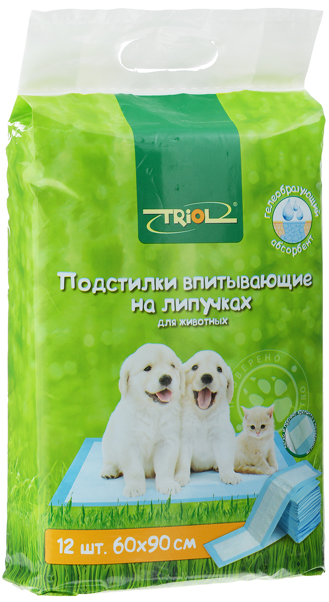Подстилки для домашних животных Triol, впитывающие, на липучках, 60 х 90 см, 12 шт4605543003257 Подстилки для домашних животных Triol, впитывающие, на липучках, 60 х 90 см, 12 шт4605543003257Впитывающие подстилки Triol подходят для всех домашних животных: собак, кошек, грызунов, птиц, минипигов. Они незаменимы впоездке, при переноске животных, на приеме у ветеринара, на выставке. Удобный туалет для щенков и котят, приучает малышей ходитьв одно и то же место. Защита мебели и пола в доме от шерсти, загрязнений, царапин. Всегда чистое место для новорожденных щенкови котят. Благодаря гелеобразующему абсорбенту подстилки надежнопоглощают и удерживают влагу, запах. При этом поверхность подстилки и лапки животного остаются сухими. Состав: нетканое волокно, целлюлоза, гелеобразующий абсорбент. Комплектация: 12 шт. Размер подстилки: 60 х 90 см.Товар обязательной сертификации не подлежит.