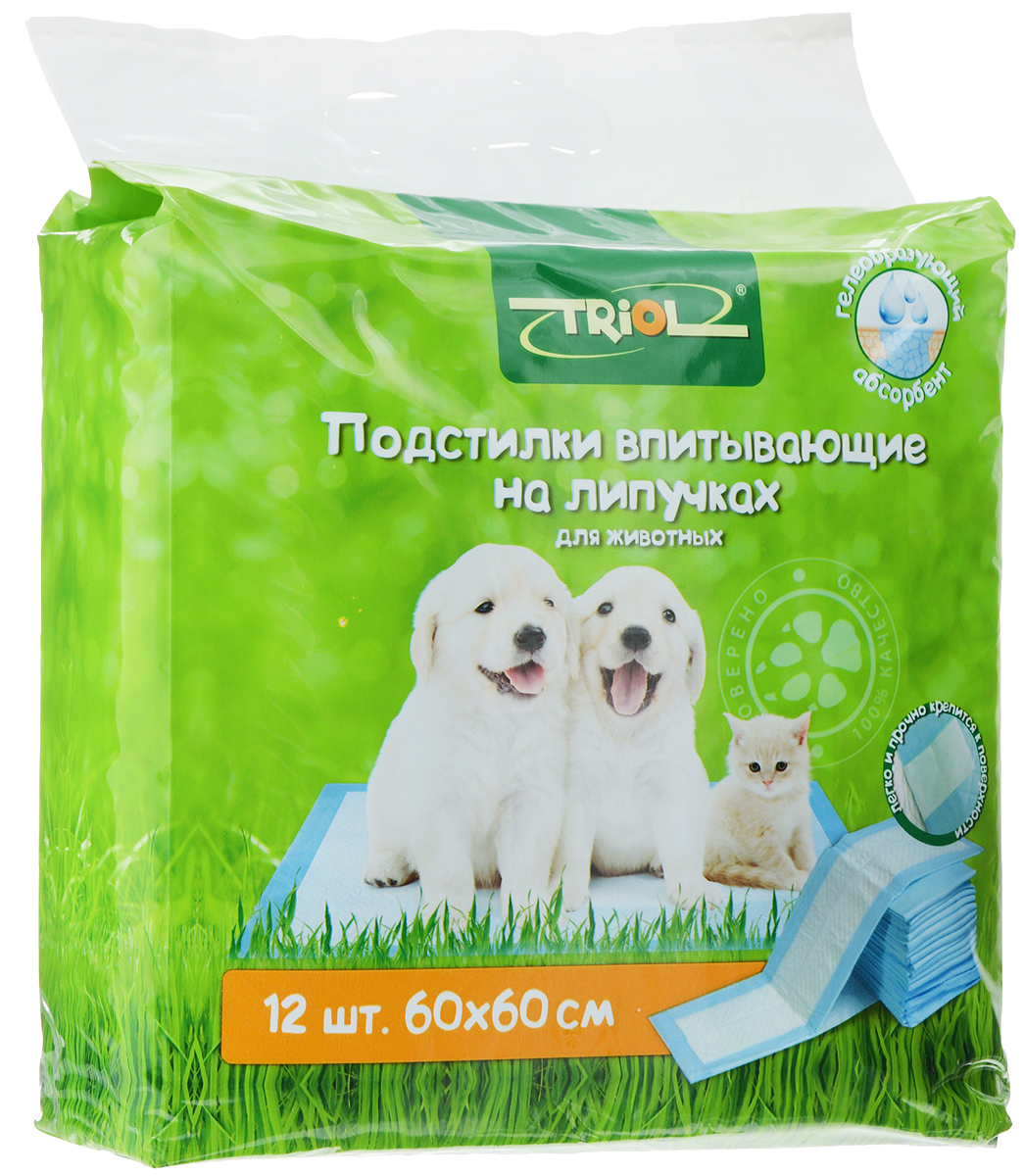 Подстилки для домашних животных Triol, впитывающие, на липучках, 60 х 60 см, 12 шт0120710 Подстилки для домашних животных Triol, впитывающие, на липучках, 60 х 60 см, 12 шт0120710Впитывающие подстилки Triol подходят для всех домашних животных: собак, кошек, грызунов, птиц, минипигов. Они незаменимы впоездке, при переноске животных, на приеме у ветеринара, на выставке. Удобный туалет для щенков и котят, приучает малышей ходитьв одно и то же место. Защита мебели и пола в доме от шерсти, загрязнений, царапин. Всегда чистое место для новорожденных щенкови котят. Благодаря гелеобразующему абсорбенту подстилки надежнопоглощают и удерживают влагу, запах. При этом поверхность подстилки и лапки животного остаются сухими. Состав: нетканое волокно, целлюлоза, гелеобразующий абсорбент. Комплектация: 12 шт. Размер подстилки: 60 х 60 см.Товар обязательной сертификации не подлежит.