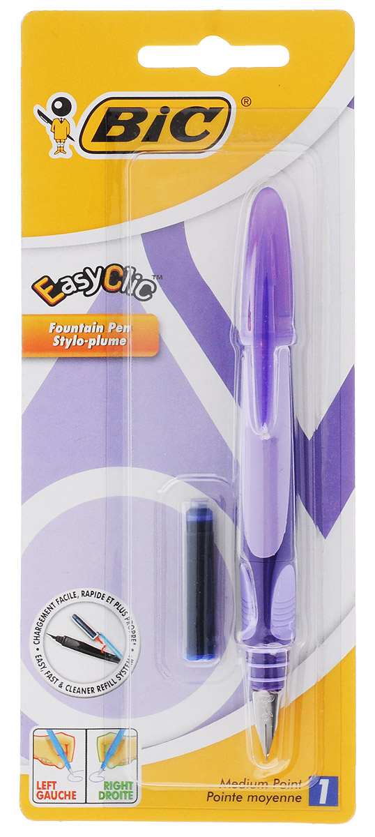 Bic Ручка перьевая Easy Click Classic цвет корпуса фиолетовый0775B001 Bic Ручка перьевая Easy Click Classic цвет корпуса фиолетовый0775B001Перьевая ручка Easy Click Classic в эргономичном пластиковом корпусе станет отличным подарком, как школьнику, так и взрослому человеку. Перо из стали обеспечивает равномерную подачу чернил. Стальной иридиевый пишущий узел позволяет чертить линии толщиной 0,5 мм. Ручка дополнена колпачком с удобным клипом. Ручка одинаково удобна для письма как левой, так и правой рукой. Ручка снабжена инновационной удобной системой замены картриджа. В комплекте с ручкой имеется картридж с синими чернилами.