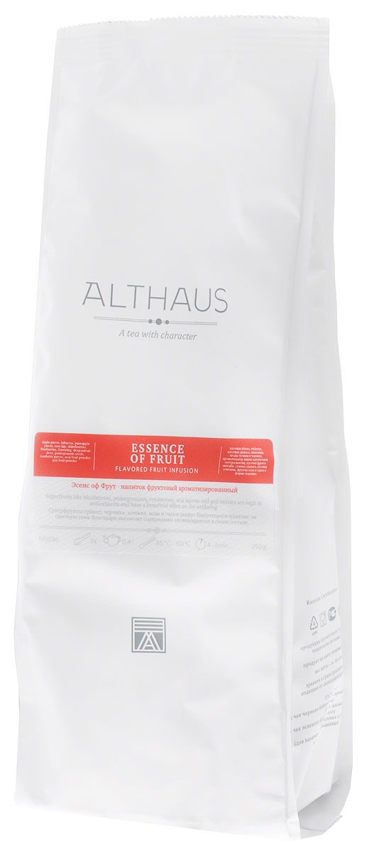 Althaus Essence of Fruin фруктовый листовой чай, 250 г101246 Althaus Essence of Fruin фруктовый листовой чай, 250 г101246Суперфрукты гранат, черника, клюква, асаи и годжи окажут благотворное влияние на самочувствие благодаря высокому содержанию антиоксидантов в своем составе.