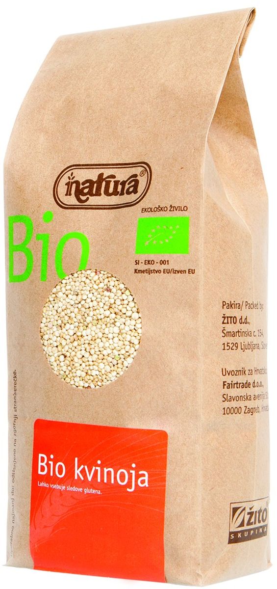 Zito Natura Bio Крупа киноа органическая, 400 г0120710 Zito Natura Bio Крупа киноа органическая, 400 г0120710Киноа – это древнее растение родом из гор Анд в Южной Америке. Она может заменить практически любые злаки практически в любых блюдах. Она отличается приятным сладким вкусом, который разнообразит ваш ежедневный рацион. Промойте водой перед приготовлением, чтобы смыть сапонины, придающие крупе горьковатый привкус.Органические продукты Natura имеют маркировку в соответствии с законодательством и европейскую экологическую маркировку сертифицированных органических продуктов питания, так как при их производстве не используются удобрения и распылители, запрещенные в органическом производстве и обработке. Органические продукты произведены под контролем SI - EKO - 001.Органические продукты Natura производятся в регионах, где природа пока еще живет своей жизнью. Они попадают на полки магазинов и на столы людей, выбирающих здоровое питание, в той же форме, в которой их создала природа: натуральными, питательными и здоровыми. Разнообразные натуральные зерна и семена обладают всеми свойствами злаков, полностью сохраняя, таким образом, свои полезные качества.