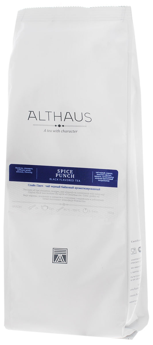 Althaus Spice Punch черный листовой чай, 250 г1581 Althaus Spice Punch черный листовой чай, 250 г1581Спайс Панч — превосходная смесь индийских и цейлонских черных чаев с пряным ароматом Востока. Этот чудесный напиток заменит вам чашку ароматного вечернего пунша. Купаж Спайс Панч имеет очень интересный внешний вид: черные чаинки гармонично сочетаются с огненно-шафрановыми лепестками сафлора, палочками корицы и кусочками миндального ореха. В букете Спайс Панч звучит многоголосие заморских пряностей: жгучая нота корицы, пикантная острота гвоздики, бархатистая горчинка миндаля, сладость имбирного печенья раскрываются в ярком янтарном настое.Зрелая корица, апельсины и миндаль рождают атмосферу рождественского праздника. Восхитительный аромат Спайс Панч тонизирует и согревает долгими зимними вечерами. Оптимальная температура заваривания Спайс Панч 95°С. Температура воды: 85-100 °СВремя заваривания: 3-5 мин Цвет в чашке: насыщенный бронзовый