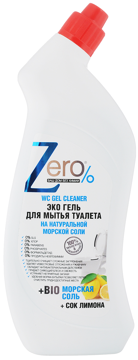 Гель для чистки унитаза Zero, на натуральной морской соли, с лимоном, 750 мл391602 Гель для чистки унитаза Zero, на натуральной морской соли, с лимоном, 750 мл391602Эко гель Zero - это натуральное, эффективное и безопасное средство для регулярной уборки унитаза без вредных и опасных для здоровья химических веществ. В его основу были положены компоненты, которые использовали когда еще не существовало бытовой химии. Морская соль тщательно очищает загрязнения, удаляет известковый налет и ржавчину. Нейтрализует опасные микробы и подавляет рост бактерий.Сок лимона отбеливает поверхность, придает сияющий блеск и устраняет неприятные запахи.Товар сертифицирован.