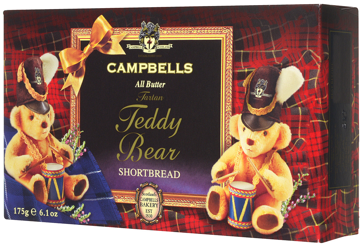 Campbells Teddy Bears печенье песочное, 175 г0120710 Campbells Teddy Bears печенье песочное, 175 г0120710Попробуйте легендарное фигурное песочное печенье из Шотландии от Campbells. Производитель вот уже 180 лет не изменяет рецепт приготовления этого вкуснейшего печенья, который состоит преимущественно из натуральных ингредиентов.
