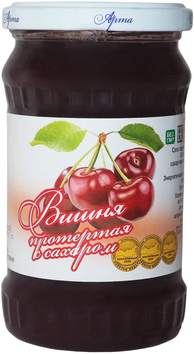 Арта вишня протертая с сахаром, 350 г0120710 Арта вишня протертая с сахаром, 350 г0120710Вишня обладает целебными свойствами для лечения малокровия, болезней легких, почек, при артрозе. Пектиновые вещества способствуют выведению азотистых шлаков из организма. Мякоть вишни содержит бактерицидные вещества. Сок вишни употребляют при психических заболеваниях, артрите, как отхаркивающее, утоляющее жажду и повышающее аппетит средство. Вишня предотвращает развитие злокачественных опухолей, блокируя рост раковых клеток. Кроме того, регулярное включение вишни в рацион многократно снижает риск подагры. Употребление вишни снижает частоту и уменьшает силу сердечных приступов.