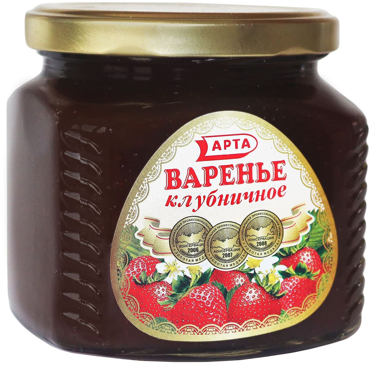 Арта варенье клубничное, 500 г0120710 Арта варенье клубничное, 500 г0120710Польза клубника в том, что она защищает организм от вирусов, и кушать клубнику можно в качестве профилактики от заболеваний гриппом и простудой. Клубника обладает мощным противовоспалительным и противомикробным действием. Поэтому клубнику даже прописывают в качестве лекарства людям с больным желудком. Антимикробные свойства клубники используют для лечения воспалительных заболеваний носа и горла. Помогает ягода также устранить неприятный запах изо рта. Еще в клубнике содержится йод. И при достаточном употреблении ягод клубники в летнюю пору, можно отказаться от дополнительного йодирования пищи.