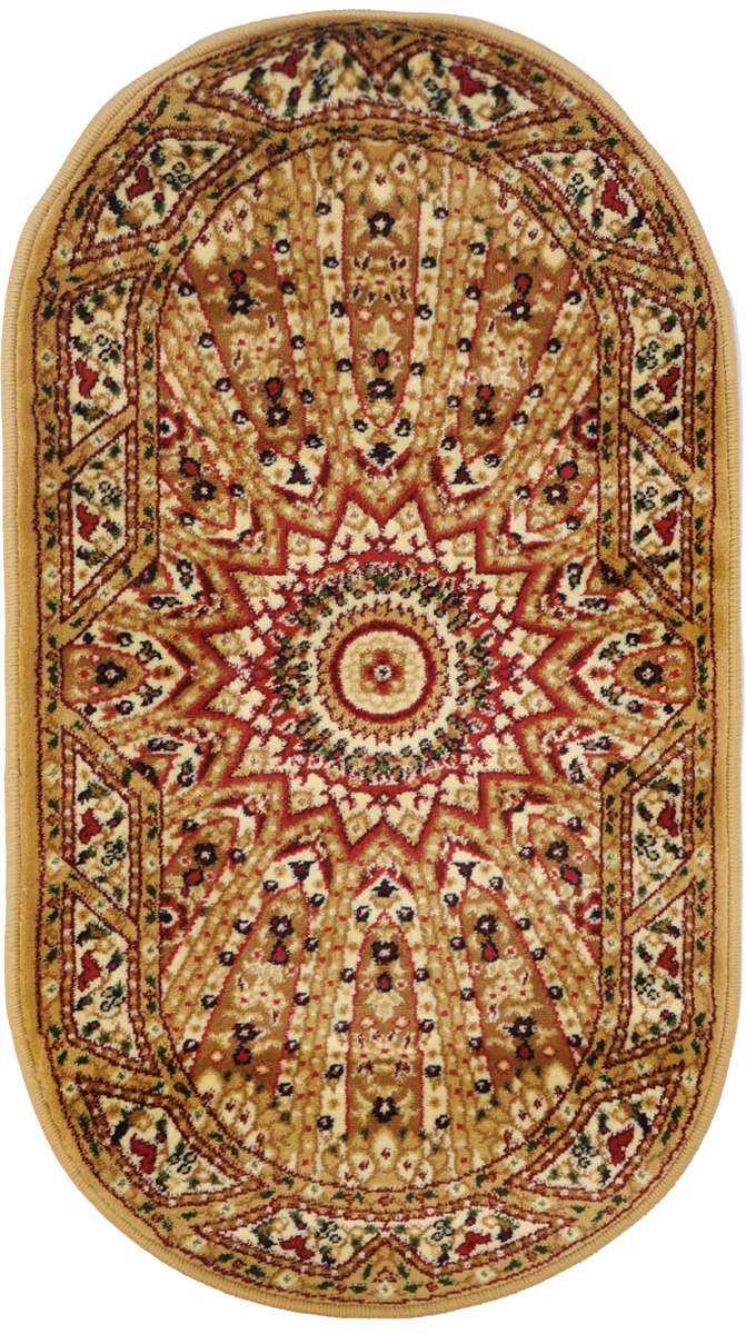 Ковер Kamalak Tekstil, овальный, 60 x 110 см. УК-0235ES-412 Ковер Kamalak Tekstil, овальный, 60 x 110 см. УК-0235ES-412Ковер Kamalak Tekstil изготовлен из прочного синтетического материала heat-set, улучшенного варианта полипропилена (эта нить получается в результате его дополнительной обработки). Полипропилен износостоек, нетоксичен, не впитывает влагу, не провоцирует аллергию. Структура волокна в полипропиленовых коврах гладкая, поэтому грязь не будет въедаться и скапливаться на ворсе. Практичный и износоустойчивый ворс не истирается и не накапливает статическое электричество. Ковер обладает хорошими показателями теплостойкости и шумоизоляции. Оригинальный рисунок позволит гармонично оформить интерьер комнаты, гостиной или прихожей. За счет невысокого ворса ковер легко чистить. При надлежащем уходе синтетический ковер прослужит долго, не утратив ни яркости узора, ни блеска ворса, ни упругости. Самый простой способ избавить изделие от грязи - пропылесосить его с обеих сторон (лицевой и изнаночной). Влажная уборка с применением шампуней и моющих средств не противопоказана. Хранить рекомендуется в свернутом рулоном виде.