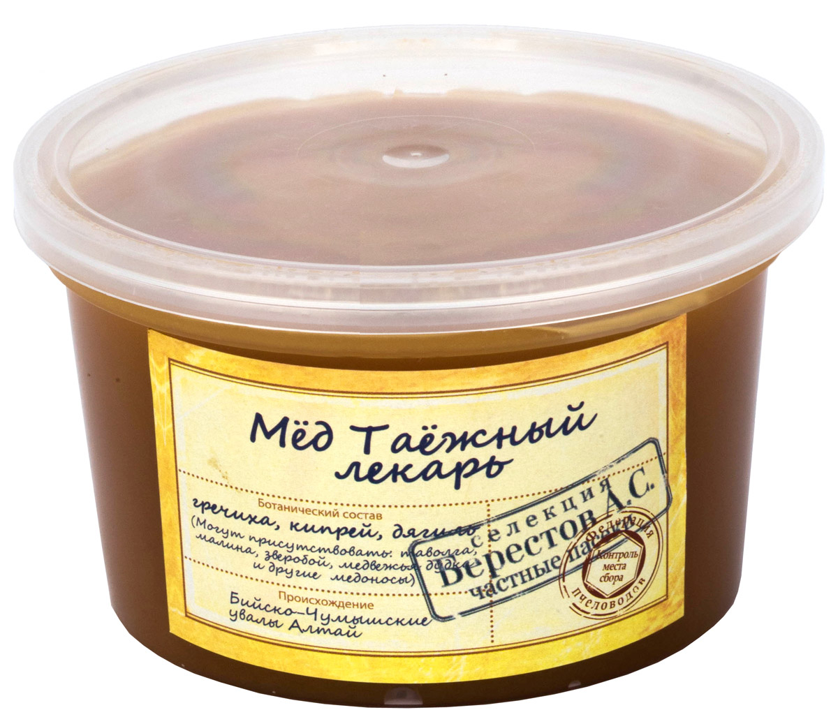 Берестов Мед Таежный лекарь, 360 г0120710 Берестов Мед Таежный лекарь, 360 г0120710Мед Берестов Таежный лекарь - контролируемого места происхождения. Мед с частных пасек получил свое распространение на сезонных фестивалях и ярмарках. В коллекции представлена широкая гамма медов с частных пасек Алтайского края, Башкортостана, Хабаровского края, Краснодарского края, Украины, Киргизии, Средней полосы России. Редкие сорта меда представляются только на фестивалях и ярмарках ввиду того что собираемых пчеловодами объемов недостаточно для продажи их в течение всего года. Упаковка меда ведется холодным методом сохраняющим 100% биологических свойств продукта. Упаковка производится на Берестовской фабрике натуральных продуктов сертифицированной по стандарту менеджмента качества ISO.Мед Таежный лекарь - это таинственный мед, впитавший в себя всю силу необъятных просторов тайги, свежий запах хвои и хруст шишек под ногами.Вкус и аромат: аромат пряный, вкус терпкий с легкой горчинкой.Лечебные свойства: обладает уникальными целебными свойствами для всего организма,благодаря медоносному разнотравью лекарственных растений в своем составе. Этот мед народная медицина рекомендует при потере аппетита, функциональных расстройствах желудка и кишечника.ГОСТ Р54644-2011.
