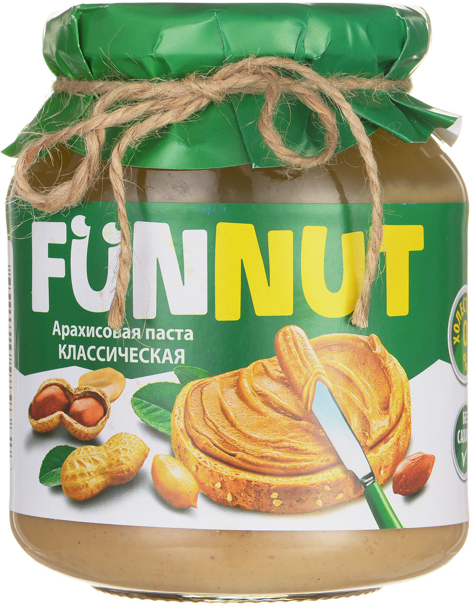 Funnut арахисовая паста классическая, 340 г0120710 Funnut арахисовая паста классическая, 340 г0120710Арахисовая паста Funnut подходит тем, кто следит за своим здоровьем и не употребляет сахар. Паста производится по уникальной рецептуре. Секрет ее вкуса заключается в натуральности всех ингредиентов, отсутствием в составе холестерина, транс-жиров и вредных насыщенных жиров. Вся продукция прошла лабораторные и бактериологические исследования.