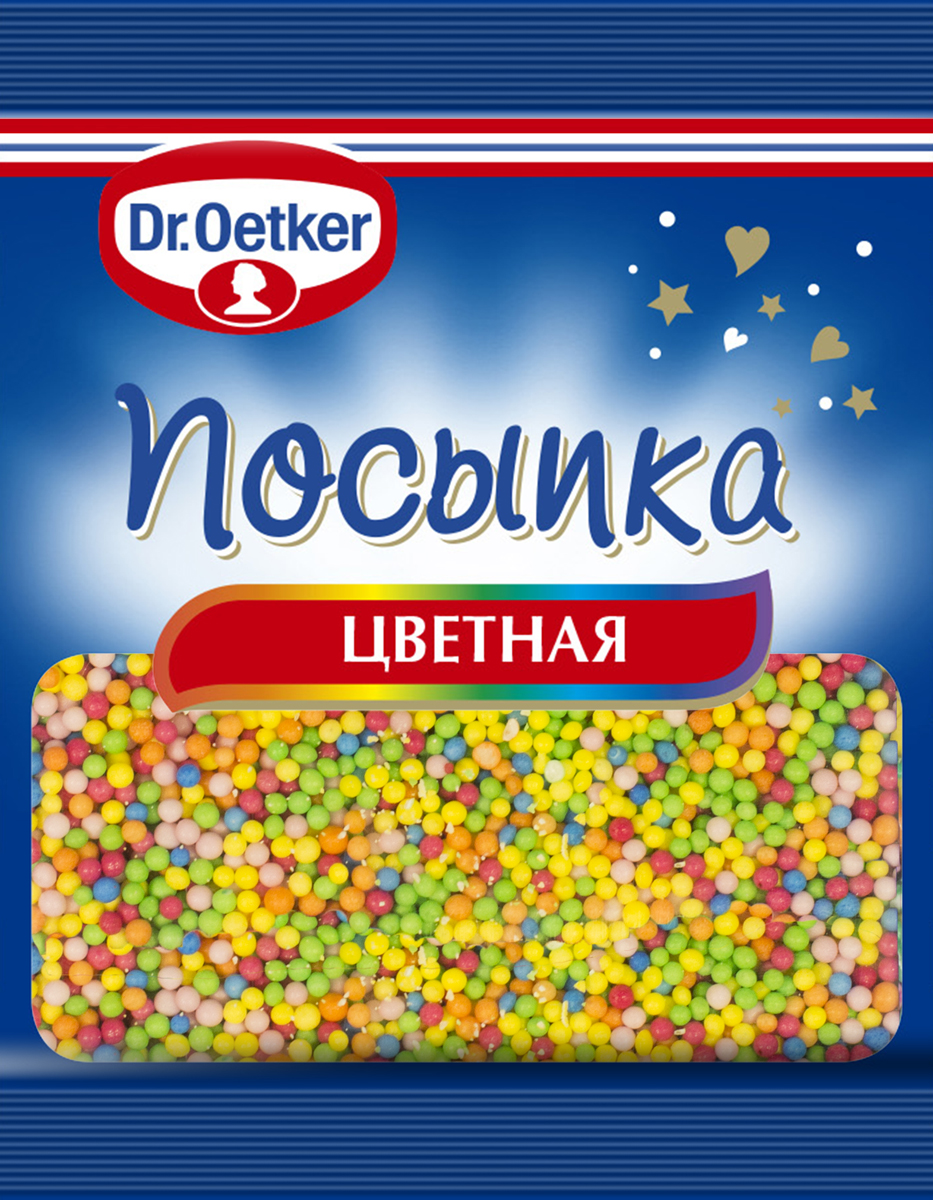 Dr.Oetker Посыпка цветная шарики саше, 25 саше по 10 г0120710 Dr.Oetker Посыпка цветная шарики саше, 25 саше по 10 г0120710Идеально подходит для украшения куличей, мороженого и других десертов! Небольшая упаковка, в которой представлен продукт, удобна для использования -точно отмеренное количество посыпки для одного кулича.