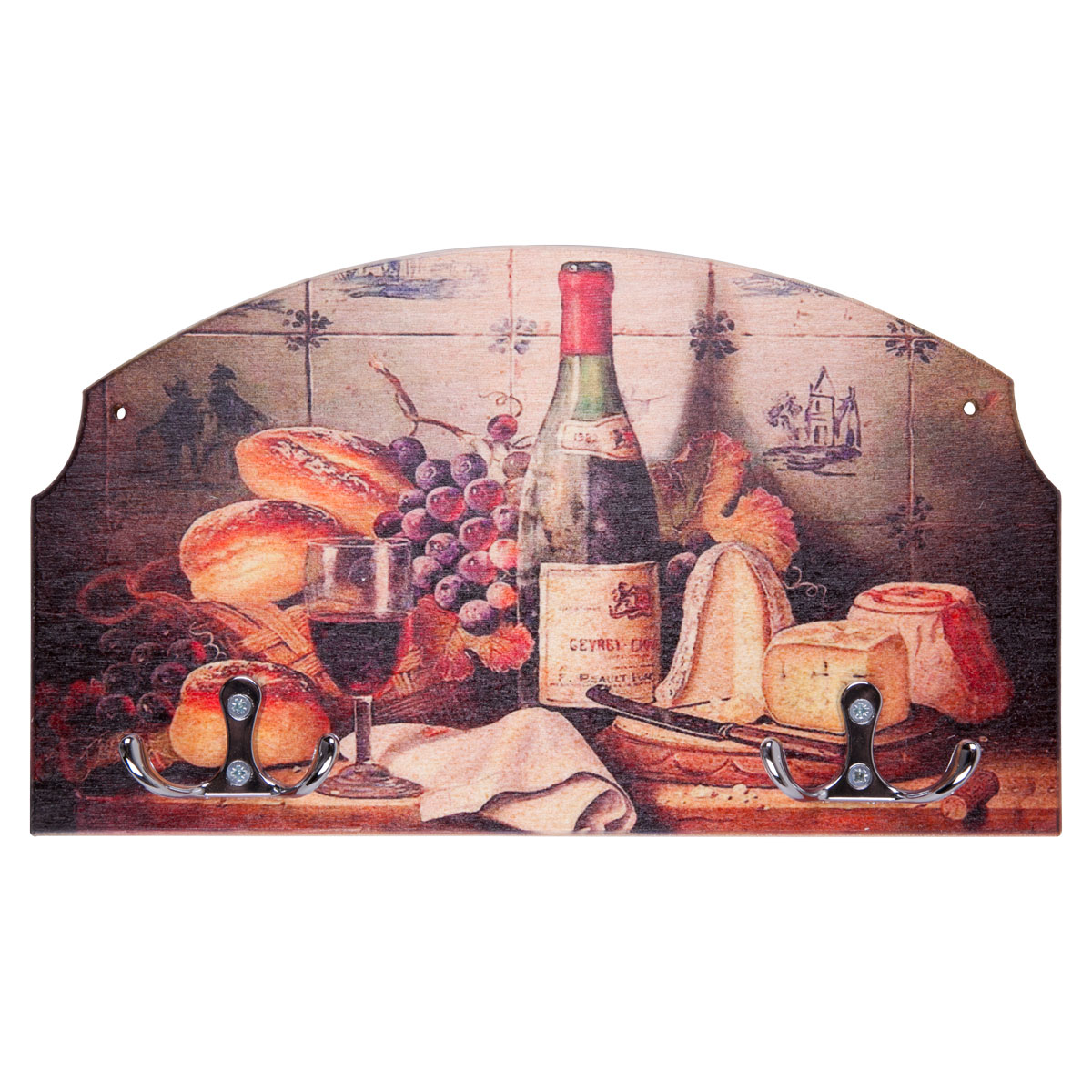 Вешалка-ключница Miolla Угощение, 25 х 15 см54 009312 Вешалка-ключница Miolla Угощение, 25 х 15 см54 009312Вешалка-ключница Miolla выполнена из высококачественного дерева и оформлена красивым изображением. Вешалка снабжена двумя металлическими двойными крючками. В доме должен быть мир и порядок, а в этом вам поможет настенная ключница. Жизнь современной семьи складывается таким образом, что в каждом доме со временем собирается увесистая связка ключей - от дома, дачи, офиса, почты, квартиры, гаража. Лучше держать их в одном месте, чтобы не терять время и нервы на их поиски в нужный момент.