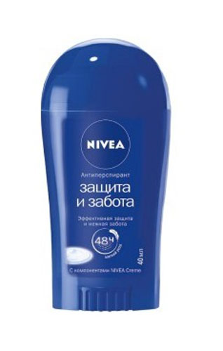 Nivea Дезодорант стик женский Защита и забота, 40 млFS-00897 Nivea Дезодорант стик женский Защита и забота, 40 млFS-00897Эффективная защита 48 часов от влажности, неприятного запах. , 0% спирта. Интенсивная забота о кожи подмышек. Популярный аромат NIVEA крема. Не раздражает кожу. Высокий уровень увлажнения кожи.