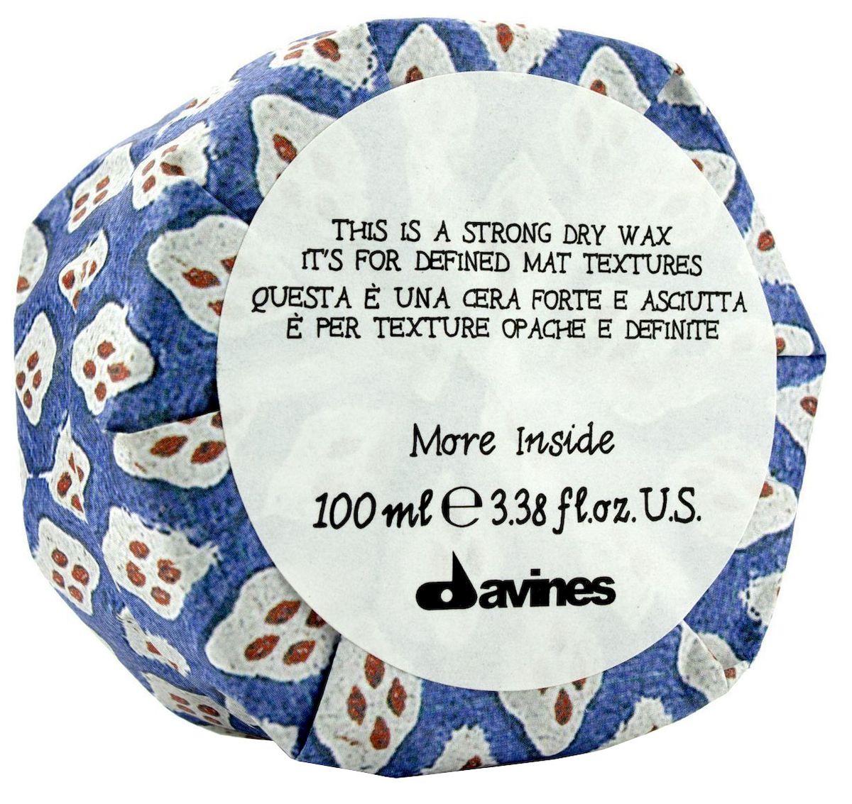 Davines Сухой воск для текстурных матовых акцентов More Inside Strong Dry Wax, 100 млMP59.4D Davines Сухой воск для текстурных матовых акцентов More Inside Strong Dry Wax, 100 млMP59.4DСухой воск для расстановки акцентов. Увлажняет и защищает волосы. Сухой воск дает сильную фиксацию. Без хлопьев и осадка на волосах. Не склеивает волосы. Натуральный пчелиный воск питает волосы и хорошо поддерживает стайлинг. Сохраняет цвет волос, дарит волосам матовость. Воск идеален для создания необычных причесок. Увлажняет от самых корней по особой формуле экстраувлажнения.
