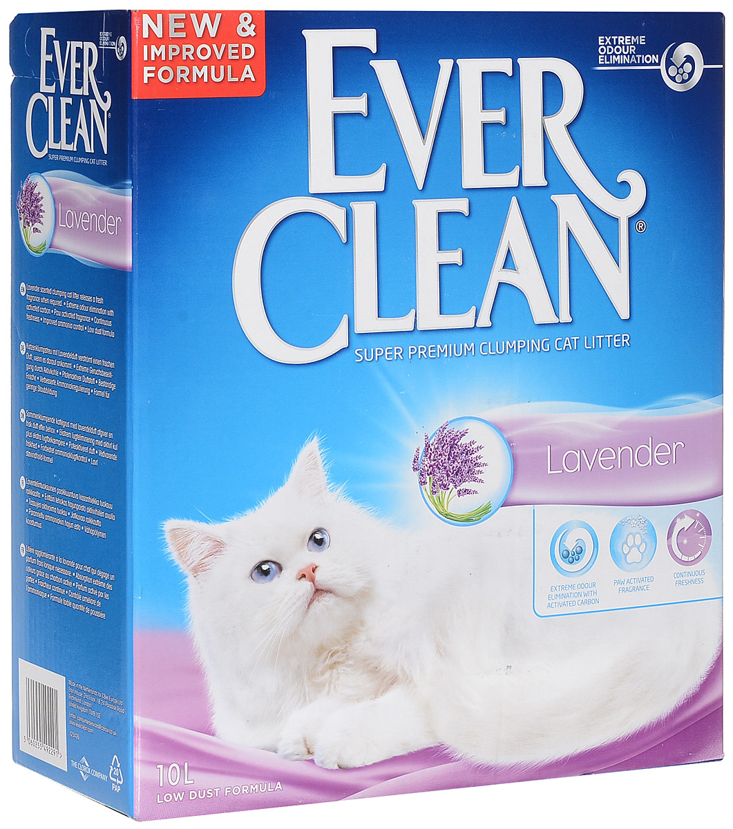 Наполнитель для кошачьего туалета Ever Clean Lavander, комкующийся, с ароматом лаванды, 10 л0120710 Наполнитель для кошачьего туалета Ever Clean Lavander, комкующийся, с ароматом лаванды, 10 л0120710Наполнитель Ever Clean Lavander - это элитная серия высококачественных комкующихся наполнителей с уникальными свойствами. Наполнитель состоит из специально обработанной и очищенной от пыли глины. Содержит ароматизатор с запахом лаванды, который начинает действовать при попадании влаги.Гранулы наполнителя обладают уникальными впитывающими свойствами и содержат активный компонент, который уничтожает запах, связанный с развитием микробов. В ядро каждой гранулы помещен специальным образом обработанный активированный уголь для максимального контроля запахов. Гранулы наполнителя не только отлично впитывают, но и образуют крепкие трудноразбиваемые комки.Состав: глина, активированный уголь, ароматизатор. Товар сертифицирован.