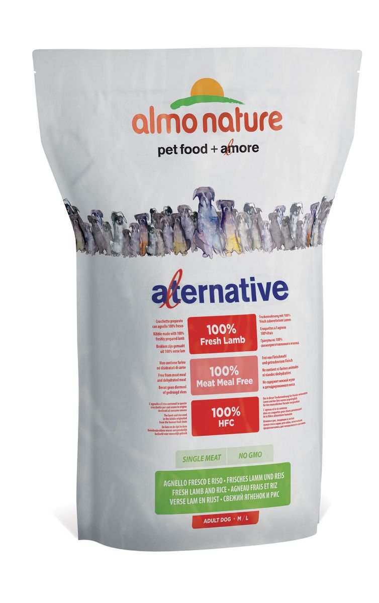 Корм сухой Almo Nature Alternative для собак средних и крупных пород, с ягненком и рисом, 3,75 кг0120710 Корм сухой Almo Nature Alternative для собак средних и крупных пород, с ягненком и рисом, 3,75 кг0120710Полнорационный корм Almo Nature Alternative рекомендован для собак средних и крупных пород. Монобелковый корм не содержит мясной муки и дегидрированного мяса. Рекомендован к употреблению собакам с чувствительным пищеварением. Не содержит глютена, ГМО, химических консервантов, красителей и усилителей вкуса.Состав: свежий ягненок - 50%, рис - 45%, дрожжи, свекольный жом, картофельный протеин, жир животного происхождения, минералы, гидролизированный белок ягненка, цельные семена льна, лососевый жир, маннанолигосахариды - 0,1%, инулин из цикория - источник ФОС (фруктоолигосахариды) - 0,1%. Витамины и микроэлементы: витамин A - 22000 IU/кг, витамин D3 - 1400 IU/кг, витамин E - 300 мг/ кг, витамин B1 - 12 мг/кг, витамин B2 - 14 мг/кг, кальций D-пантотенат - 20 мг/кг, витамин B6 - 12 мг/ кг, витамин B12 - 0,15 мг/кг, холин хлорид - 3200 мг/кг, ниацин - 25 мг/кг, биотин - 0,5 мг/кг, таурин - 1000 мг/кг, витамин K - 1 мг/кг, фолиевая кислота - 1 мг/кг, L-лизин - 5000 мг/кг, L-карнитин - 50 мг/кг, сульфат меди пентагидрат - 32 мг/кг, двухвалентной меди хелат аминокислот гидрат - 33 мг/кг, моногидрат сульфата цинка - 222 мг/кг, цинка аминокислотный хелат гидрат - 267 мг/кг, моногидрат сульфата марганца - 20,65 мг/кг, органический селен - 80,44 мг/кг. Пищевая ценность: белки - 24%, клетчатка - 2,9%, жиры - 13%, зола - 7%, кальций - 1,2%, фосфор - 0,8%, Омега3 - 0,45%, Омега 6 - 1,1%, влага - 9,5%. Калорийность: 3500 ккал/кг.Товар сертифицирован.