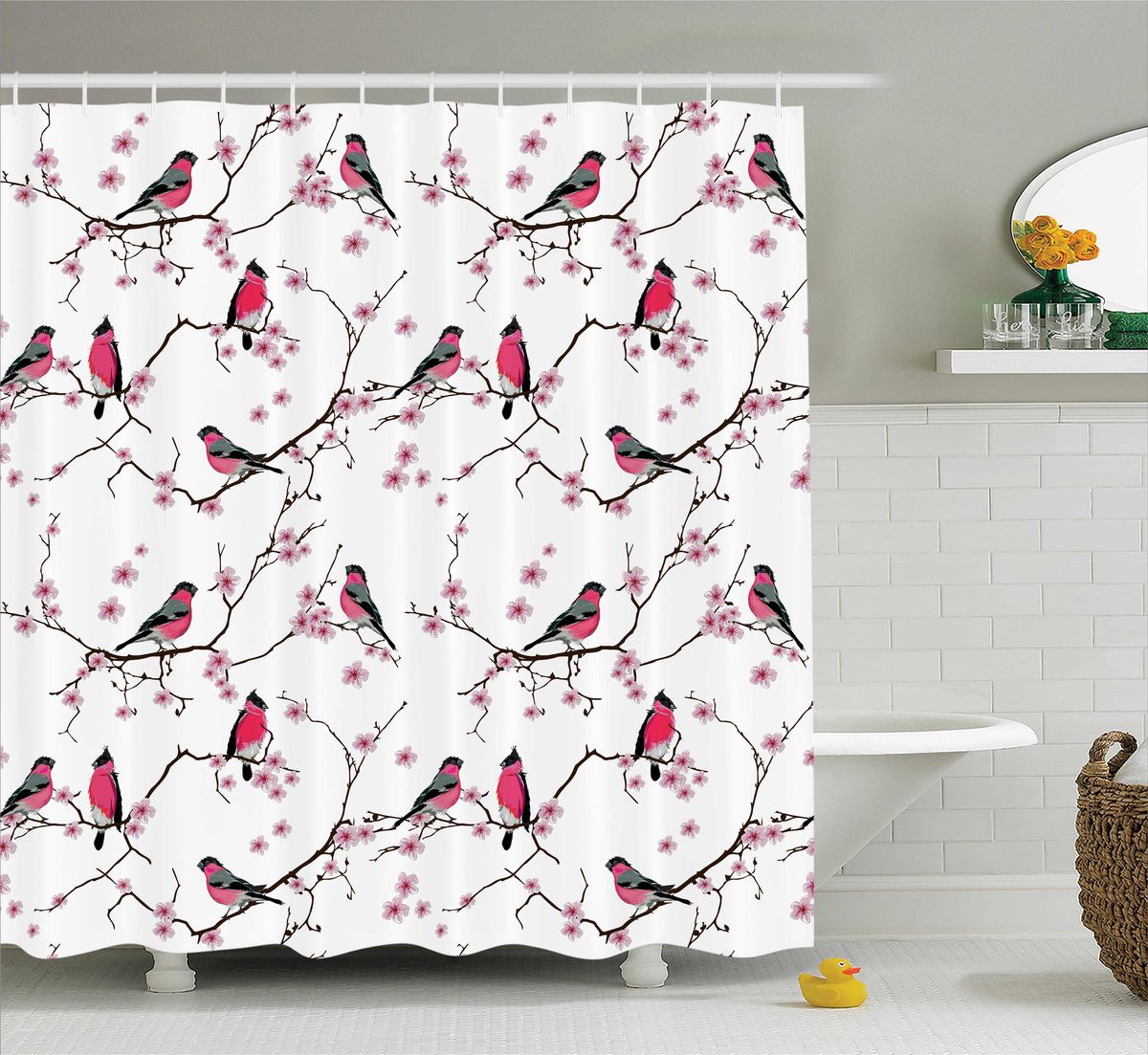 Штора для ванной комнаты Magic Lady Снегири и зяблики, 180 х 200 см531-105 Штора для ванной комнаты Magic Lady Снегири и зяблики, 180 х 200 см531-105Штора Magic Lady Снегири и зяблики, изготовленная из высококачественного сатена (полиэстер 100%), отлично дополнит любой интерьер ванной комнаты. При изготовлении используются специальные гипоаллергенные чернила для прямой печати по ткани, безопасные для человека.В комплекте: 1 штора, 12 крючков. Обращаем ваше внимание, фактический цвет изделия может незначительно отличаться от представленного на фото.