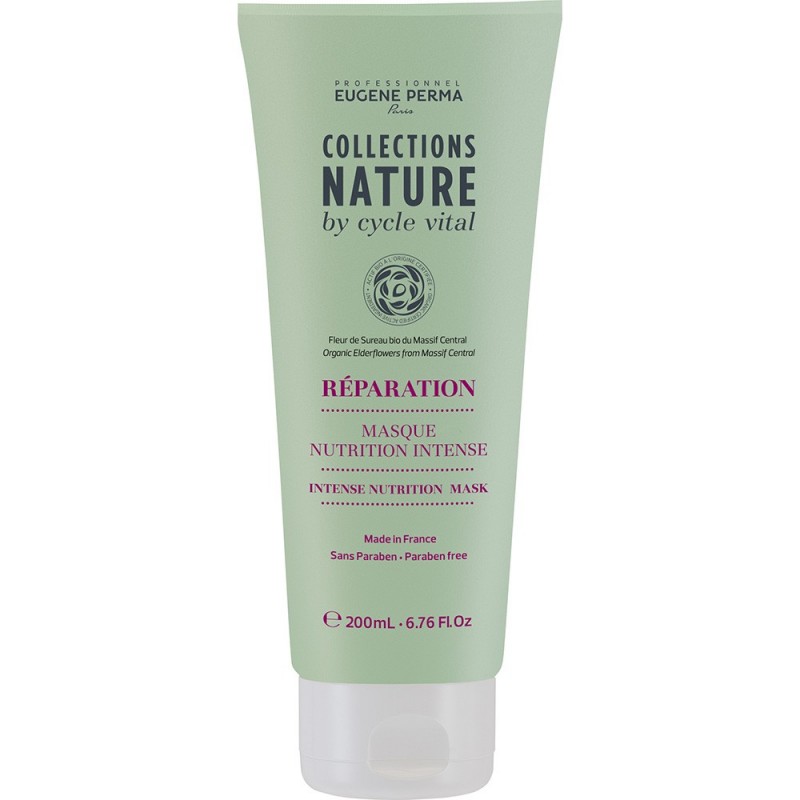 Eugene Perma Cycle Vital Nature Masque Nutrition Intense - Маска интенсивно-питательная для повреждённых волос 200 млMP59.4D Eugene Perma Cycle Vital Nature Masque Nutrition Intense - Маска интенсивно-питательная для повреждённых волос 200 млMP59.4DМаска интенсивно-питательная для поврежденных волос Masque Nutrition Intense Nature by Cycle Vital Eugene PermaИнтенсивно питает сухие ломкие волосы. Обеспечивает мягкость, эластичность и блеск.Соцветия бузины - богатые витаминами, минералами и антиоксидантами, оказывают мощное питательное и укрепляющее воздействие на волосы.