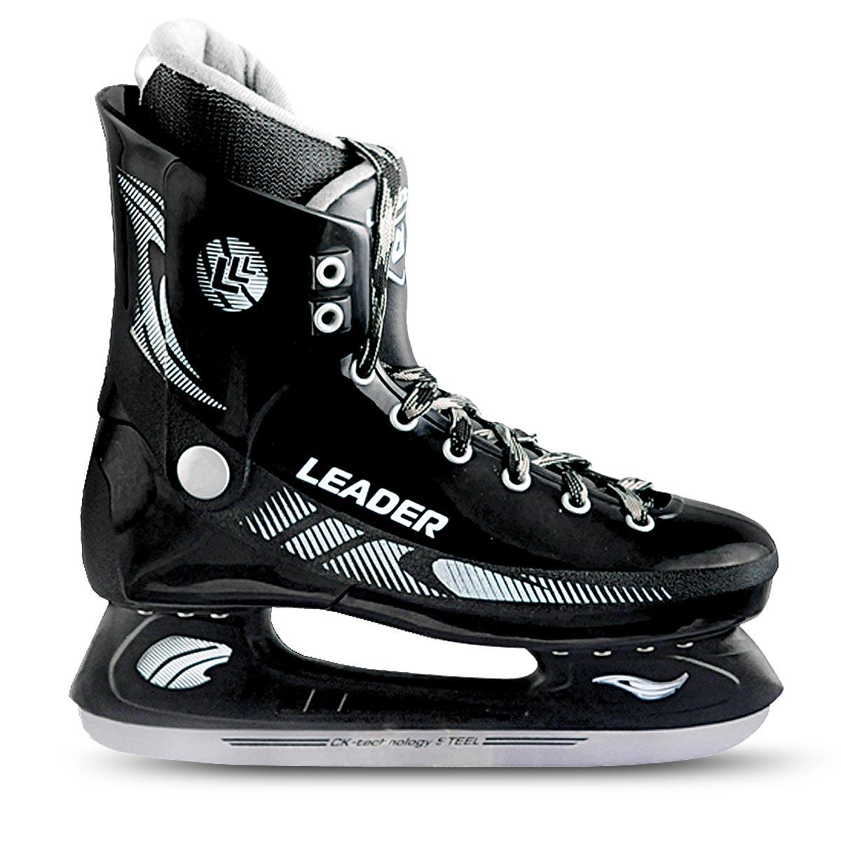 Коньки хоккейные мужские CK Leader, цвет: черный. Размер 39Atemi Force 3.0 2012 Black-Gray Коньки хоккейные мужские CK Leader, цвет: черный. Размер 39Atemi Force 3.0 2012 Black-GrayСтильные коньки от CK Master Leader с ударопрочной защитной конструкцией отлично подойдут для начинающих обучаться катанию. Ботинки изготовлены из морозостойкого полимера, который защитит ноги от ударов. Верх изделия оформлен классической шнуровкой, надежно фиксирующей голеностоп. Сапожок, выполненный из комбинации капровелюра и искусственной кожи, оформлен принтом и тиснением в виде логотипа бренда. Внутренняя поверхность, дополненная утеплителем, и стелька исполнены из текстиля. Фигурное лезвие изготовлено из легированной стали со специальным покрытием, придающим дополнительную прочность.Усиленная двухстаканная рама декорирована с одной из боковых сторон оригинальным принтом. Стильные коньки придутся вам по душе.
